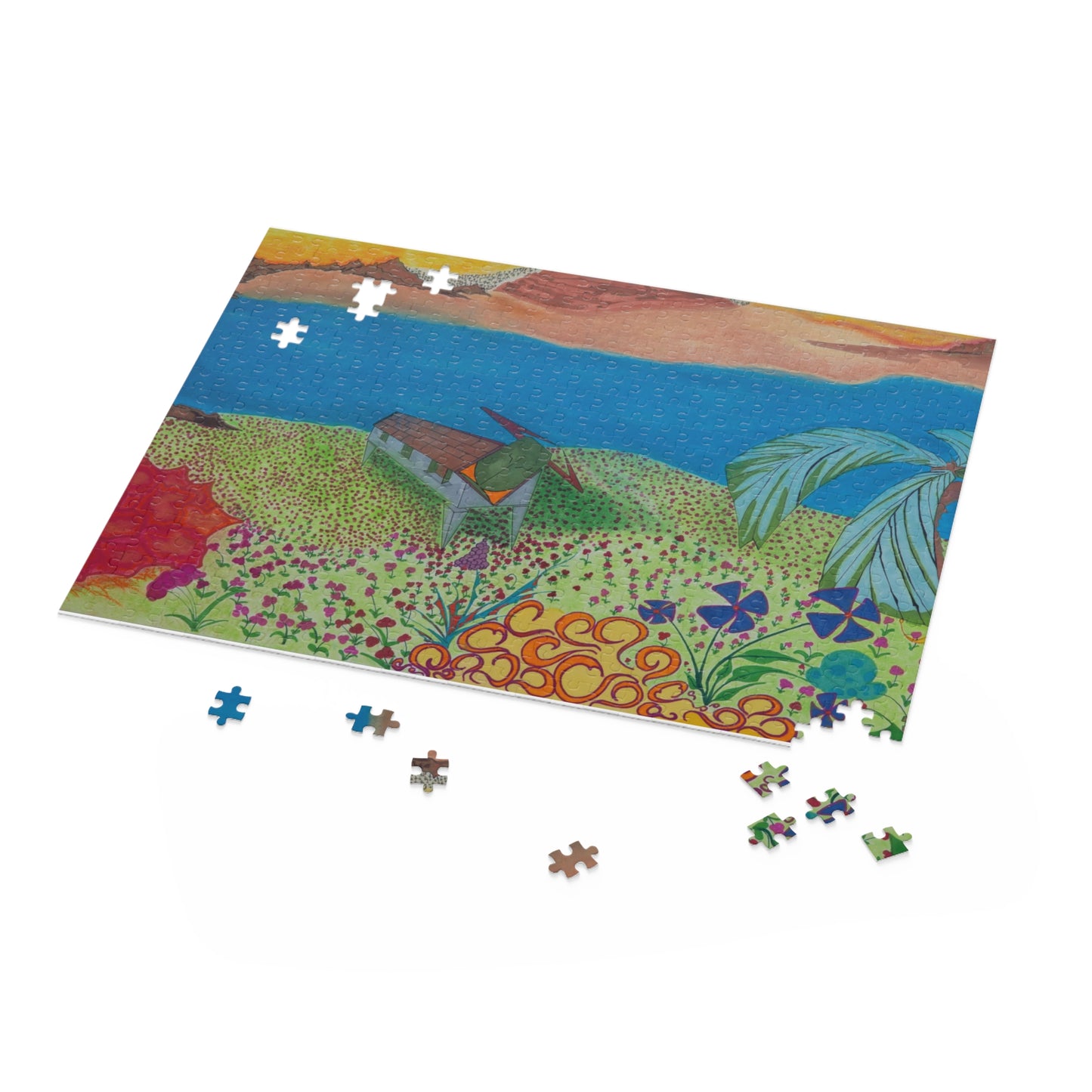 Tropical Beach Landscape Puzzle — Colorful Seaside 120/252/500-Piece Jigsaw