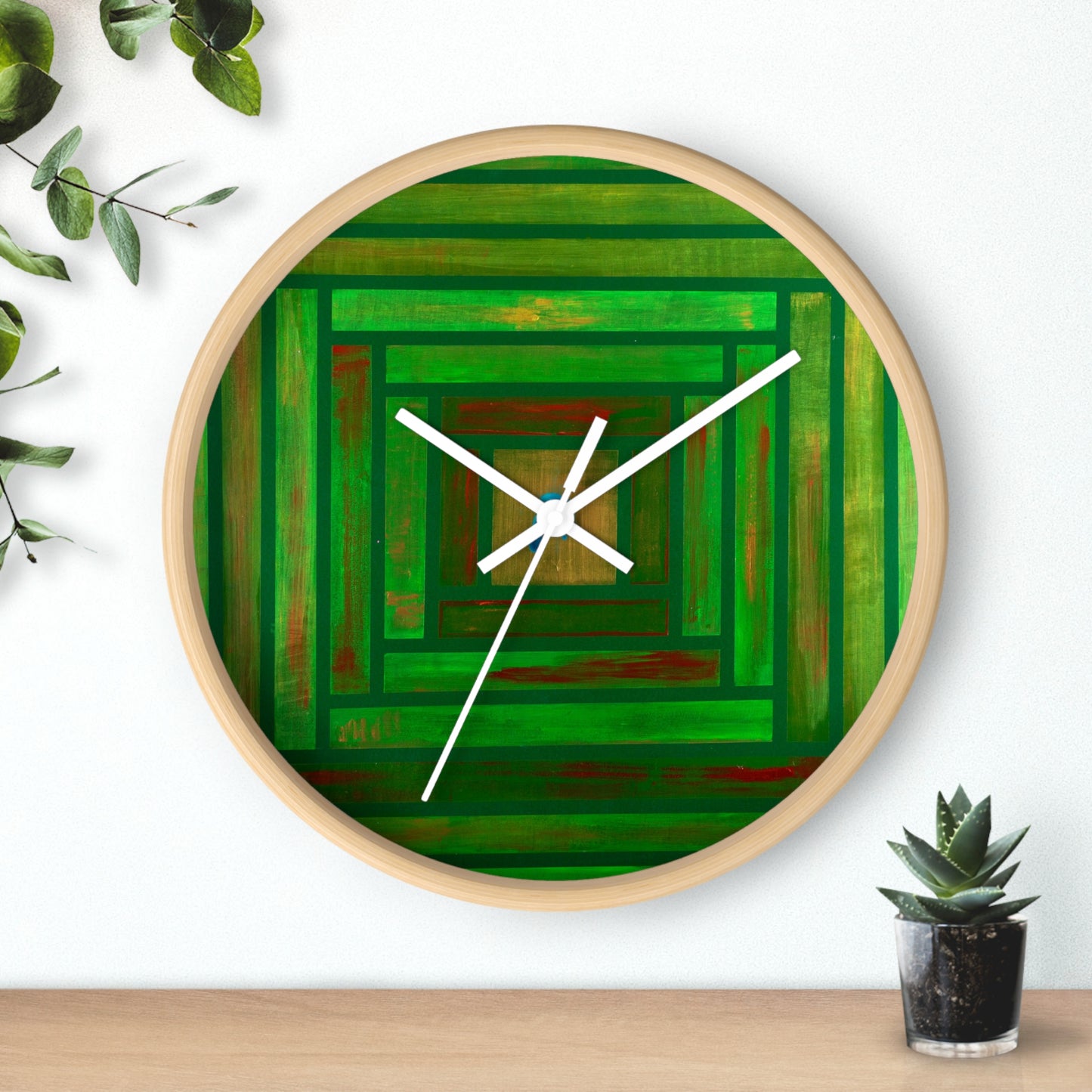 Eco-Friendly Abstract Green Wall Clock, Modern Home Decor, Art-Inspired Timepiece, Unique Gift, Boho Wall Art