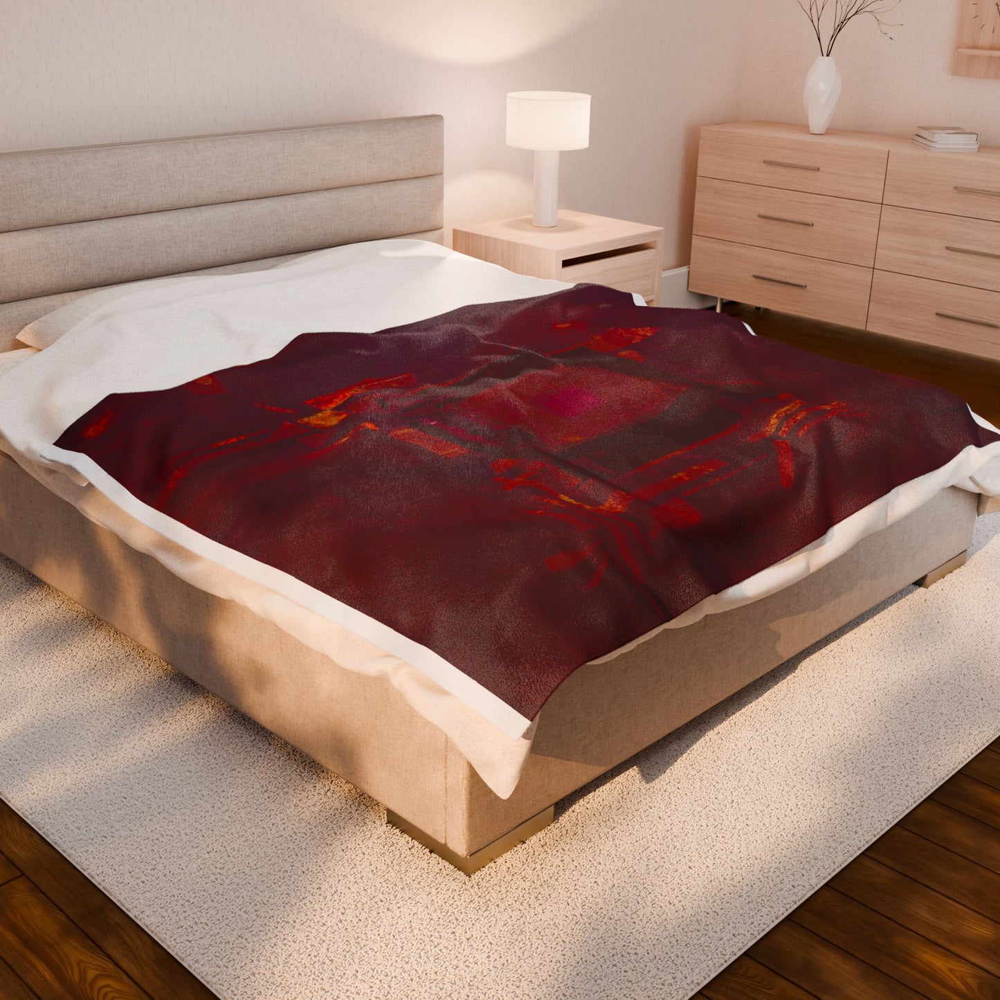 Geometric Red Velveteen Plush Blanket — Soft Cozy Throw with Modern Pattern