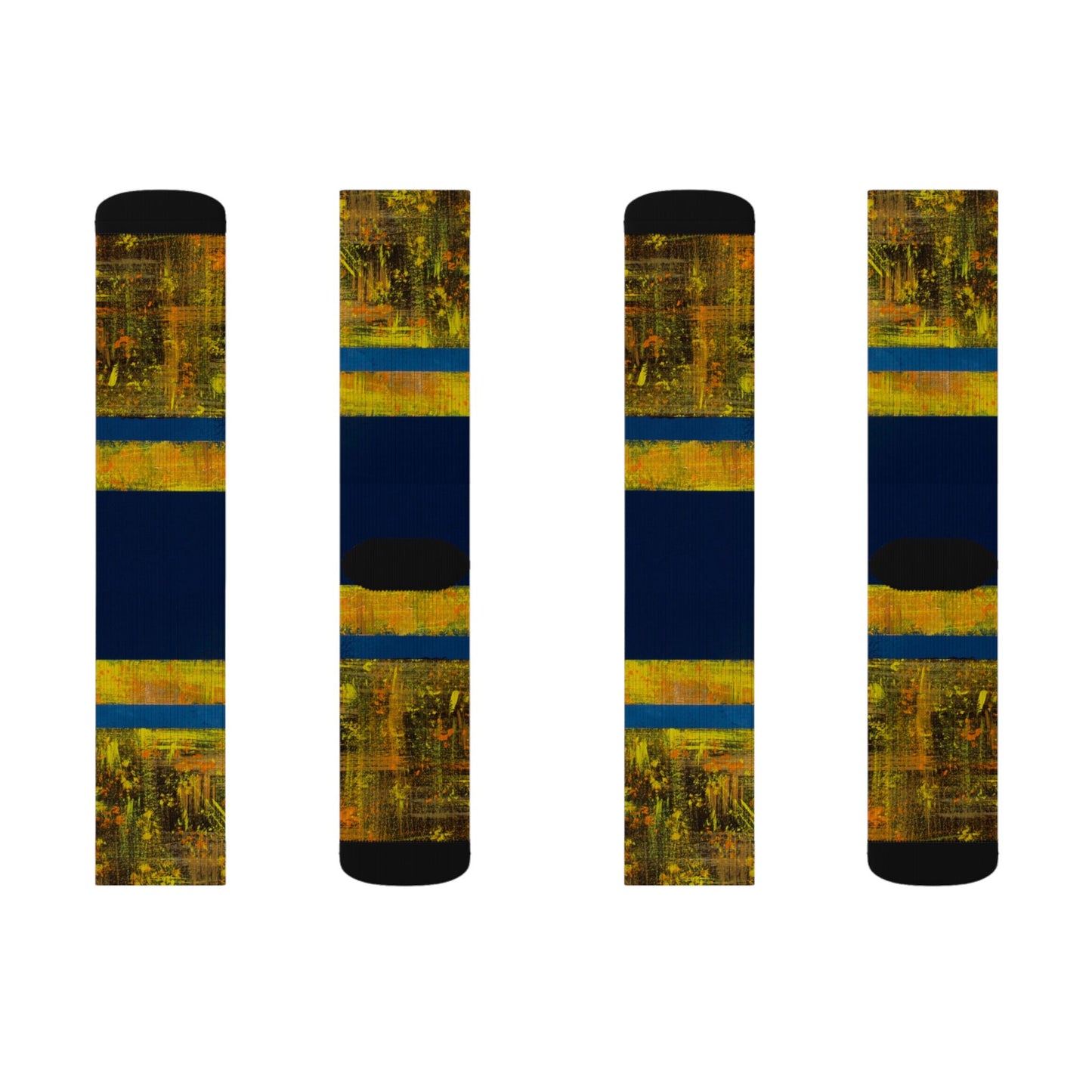 Autumn Stripes Sublimation Socks — Blue & Gold Fall Pattern