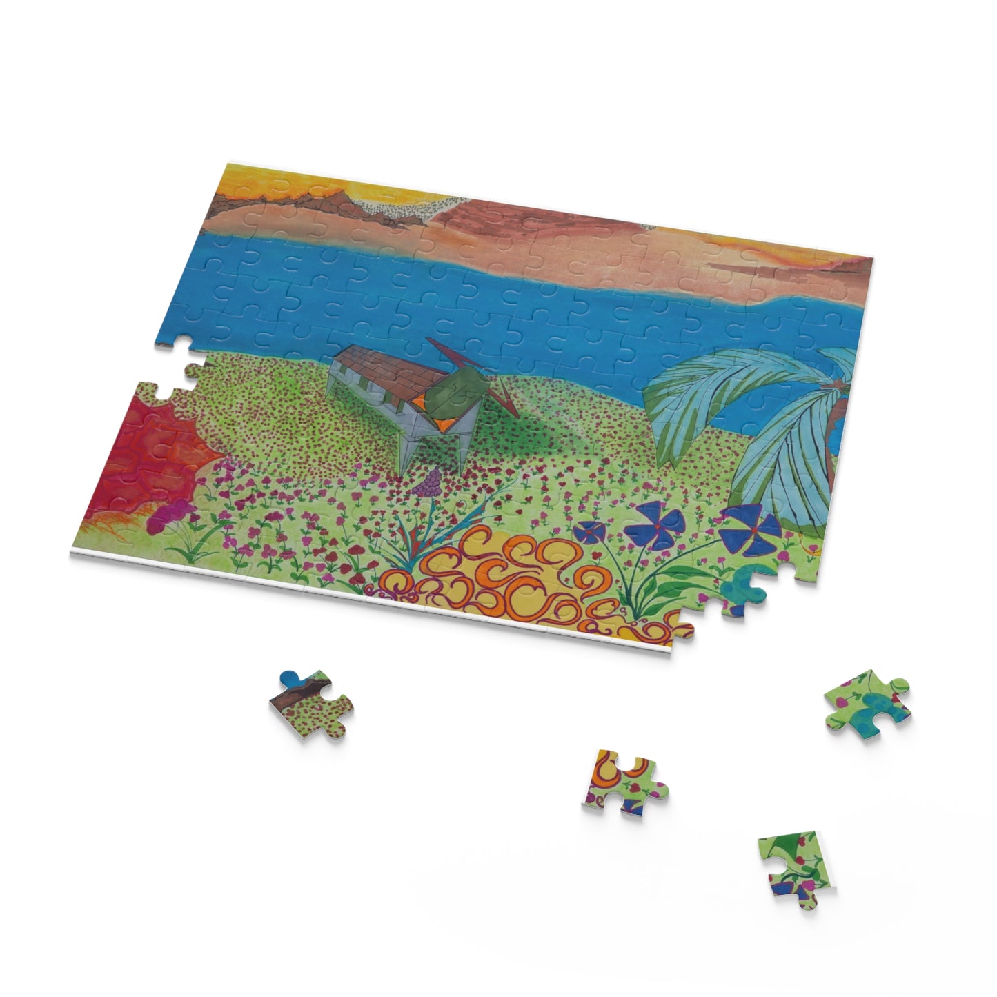 Tropical Beach Landscape Puzzle — Colorful Seaside 120/252/500-Piece Jigsaw