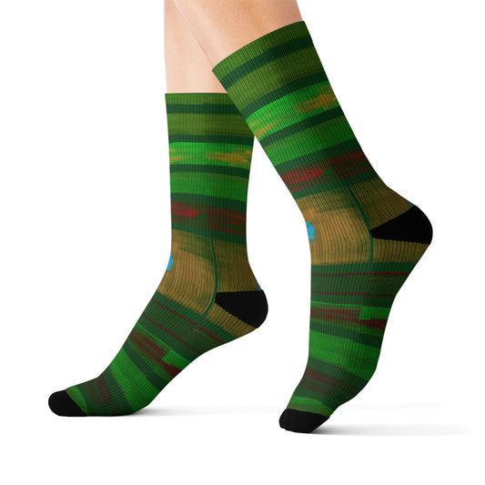 Green Striped Sublimation Socks — Nature-Inspired Crew Socks