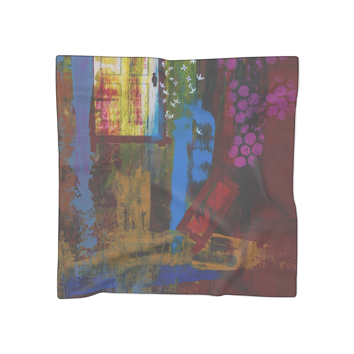 Vibrant Artistic Poly Scarf, Lightweight Summer Scarf, Colorful Wrap, Fashion Accessory, Gift Idea for Her