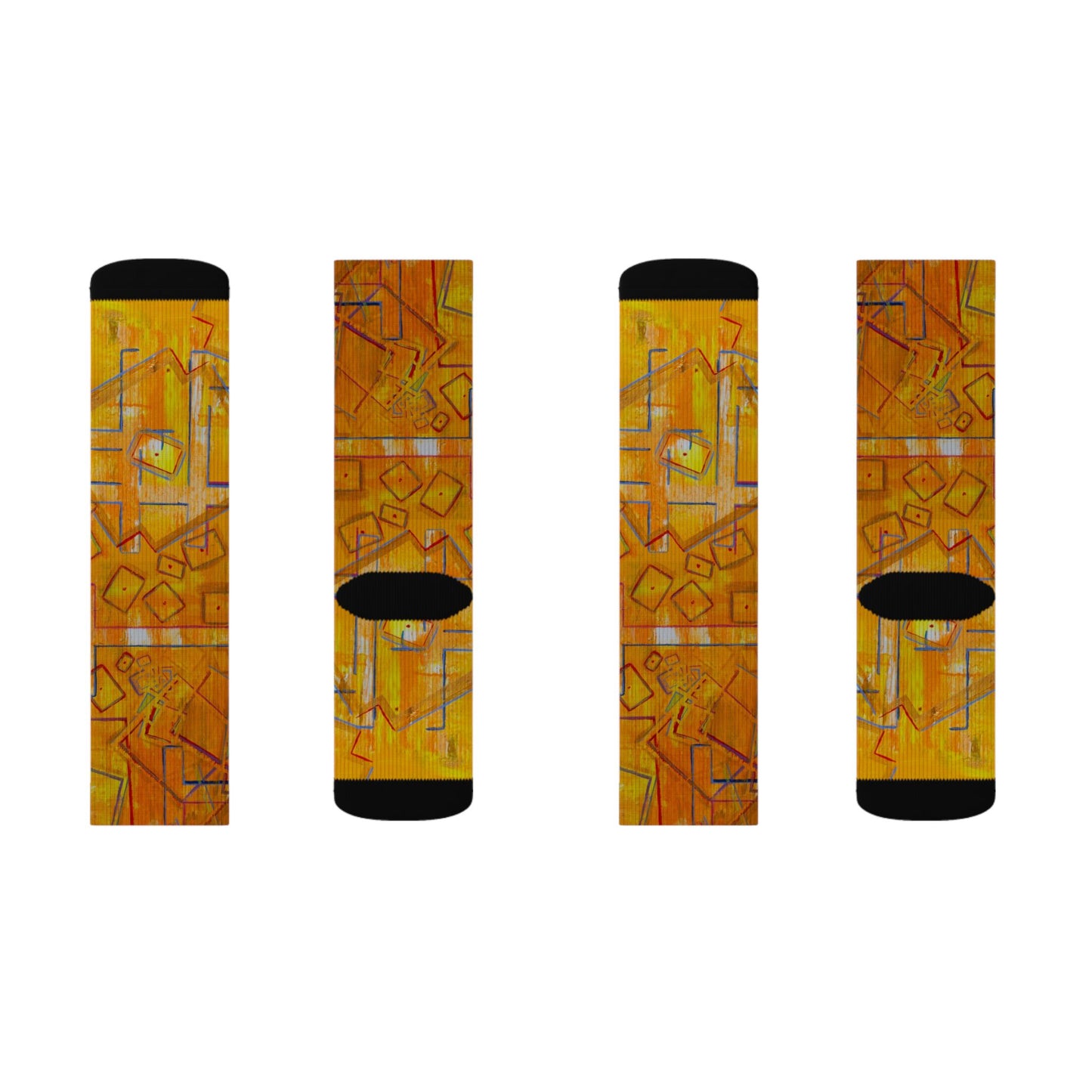Abstract Yellow Geometric Sublimation Socks — Artful Patterned Crew Socks