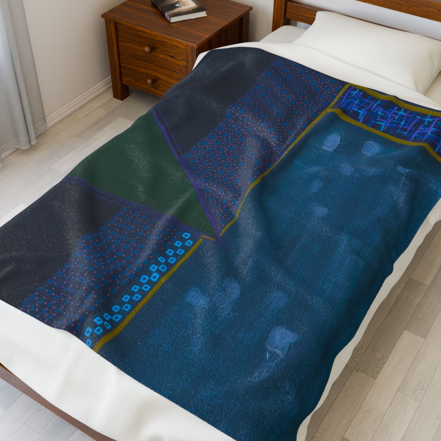 Blue Geometric Layers Velveteen Plush Blanket