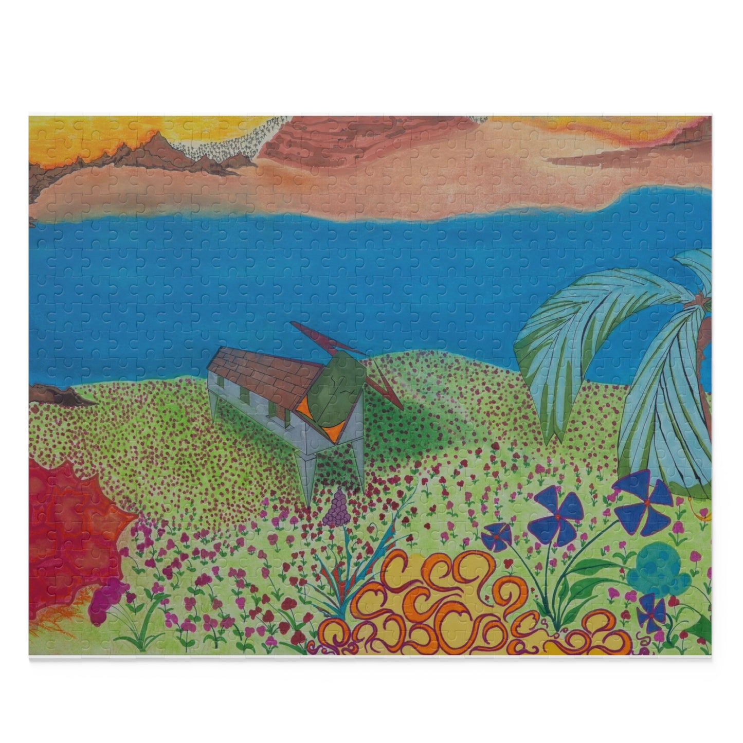 Tropical Beach Landscape Puzzle — Colorful Seaside 120/252/500-Piece Jigsaw