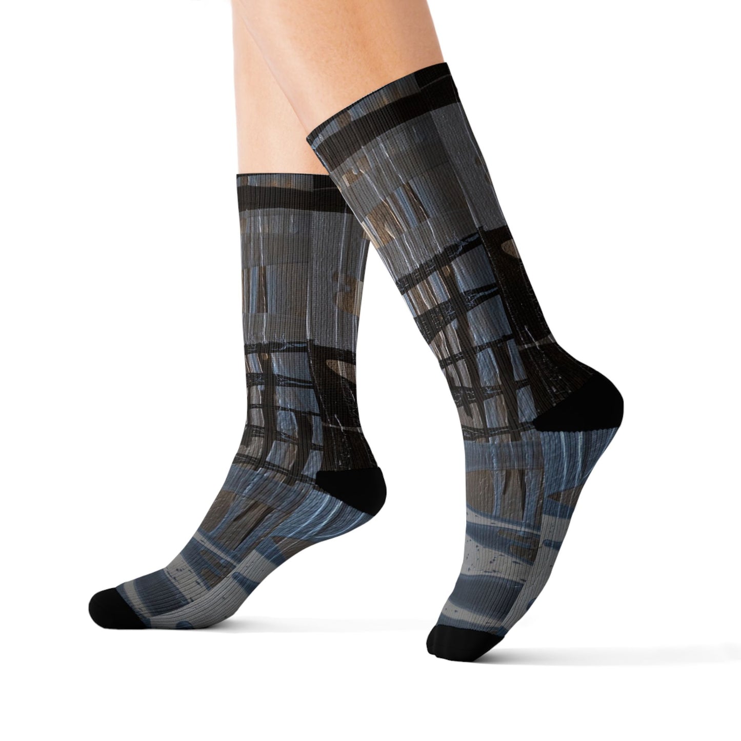 Abstract Grid Sublimation Socks — Modern Geometric Crew Socks
