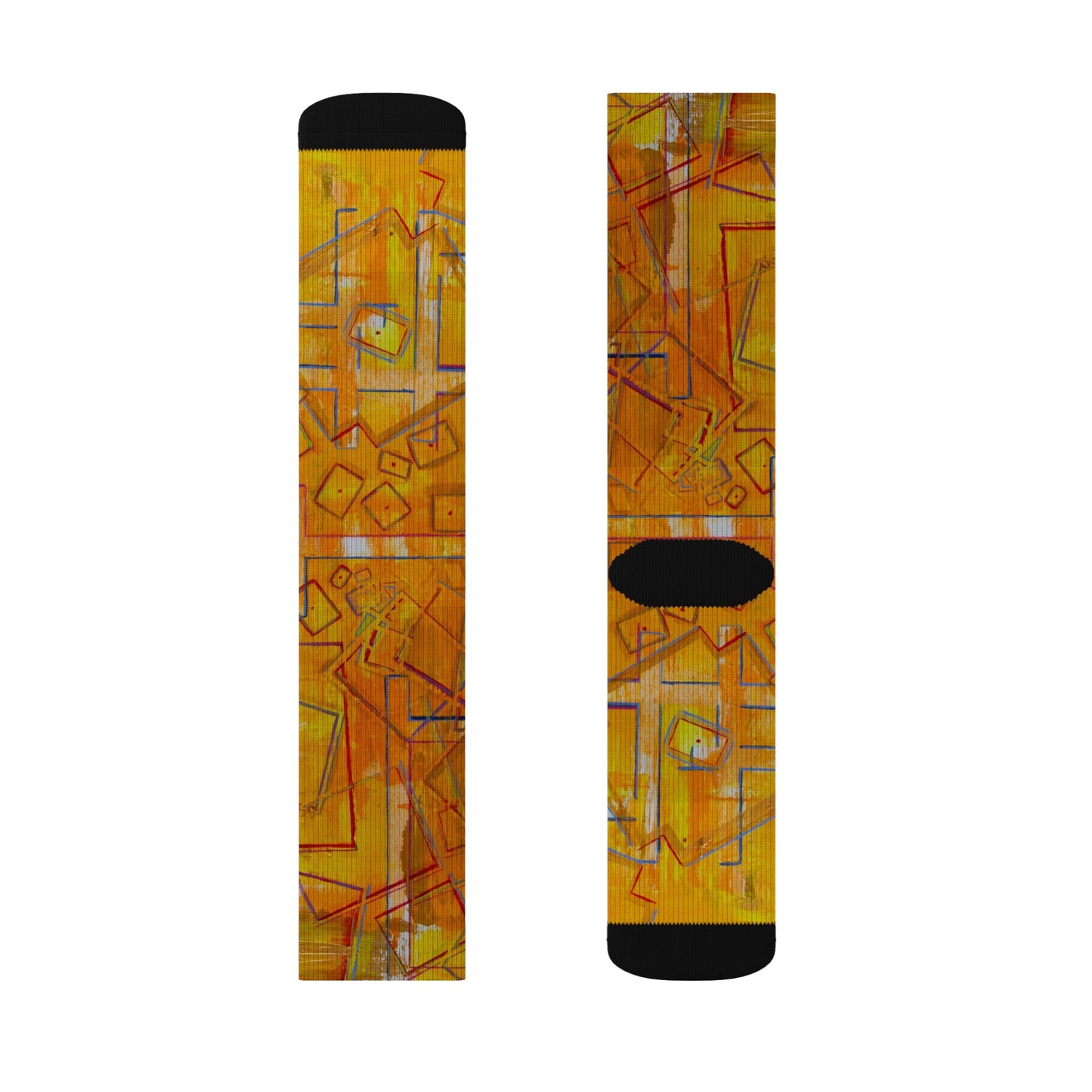 Abstract Yellow Geometric Sublimation Socks — Artful Patterned Crew Socks
