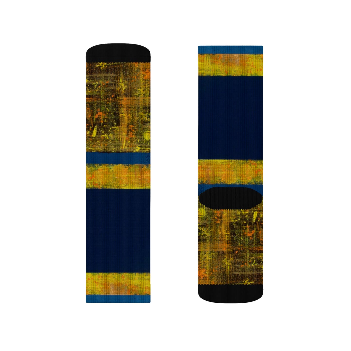 Autumn Stripes Sublimation Socks — Blue & Gold Fall Pattern