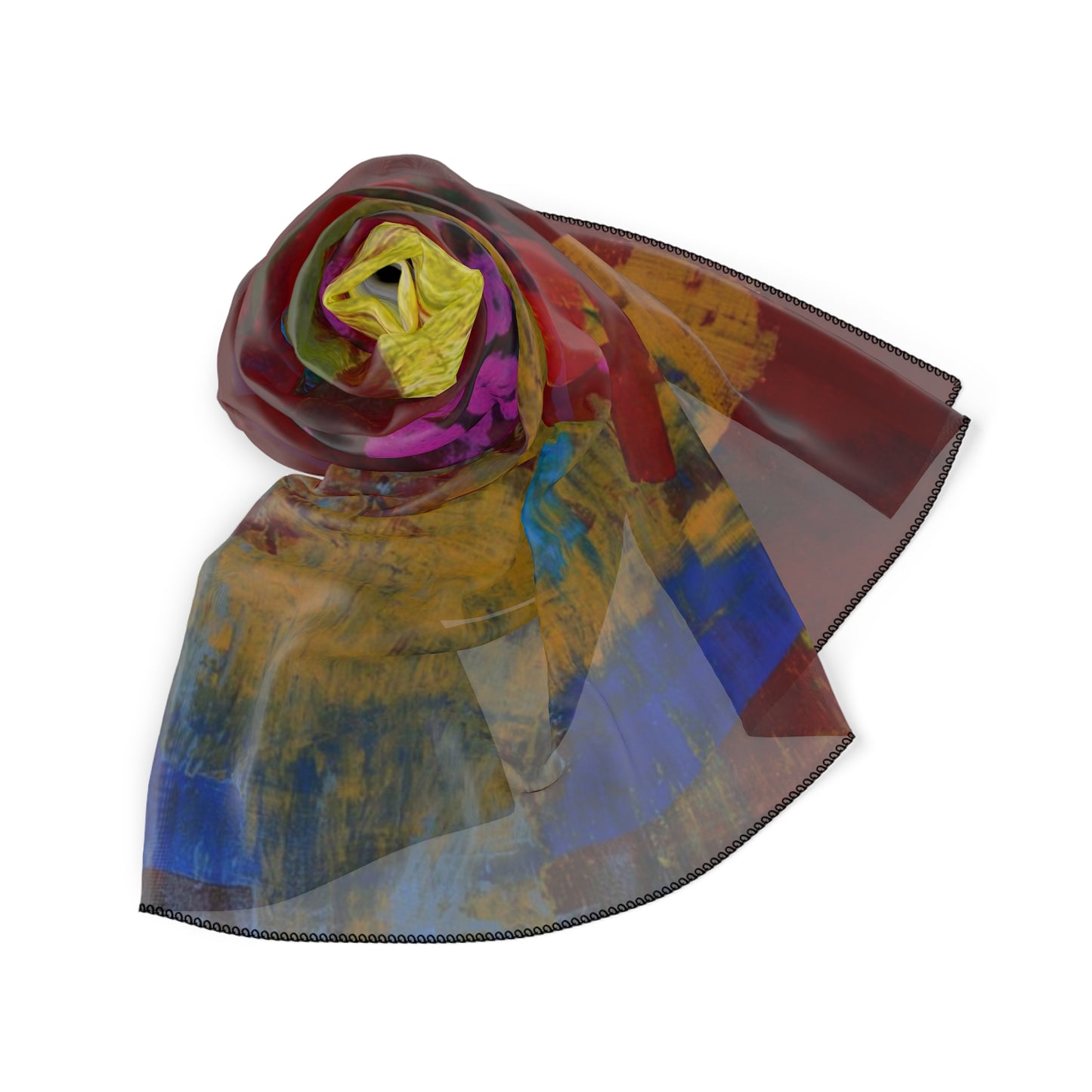 Vibrant Artistic Poly Scarf, Lightweight Summer Scarf, Colorful Wrap, Fashion Accessory, Gift Idea for Her