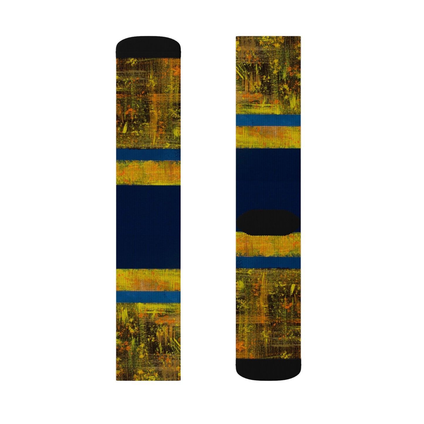 Autumn Stripes Sublimation Socks — Blue & Gold Fall Pattern