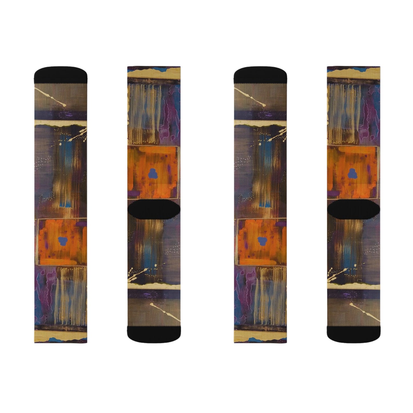 Abstract Colorblock Sublimation Socks — Bold Artistic Crew Socks