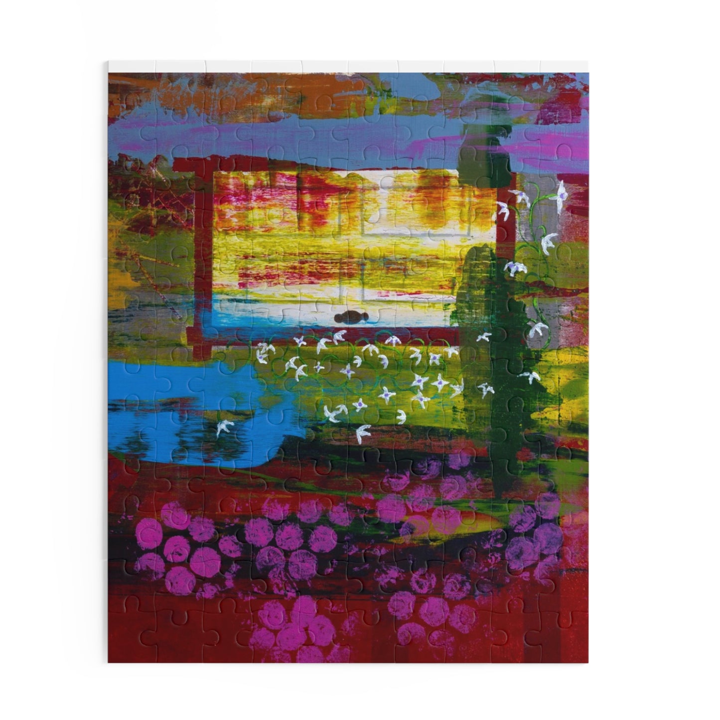 Abstract Vineyard Scene Puzzle — Colorful Grapes & Window 120/252/500-Piece