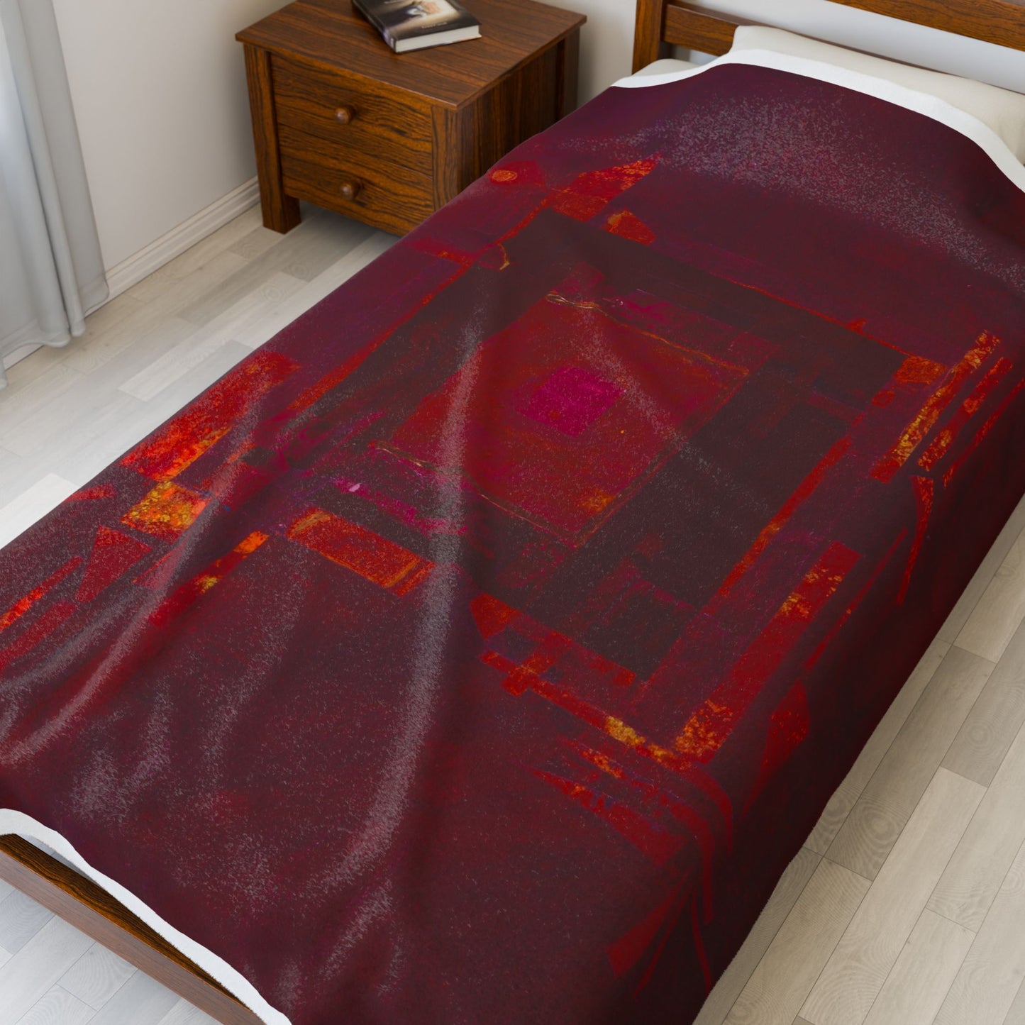 Geometric Red Velveteen Plush Blanket — Soft Cozy Throw with Modern Pattern