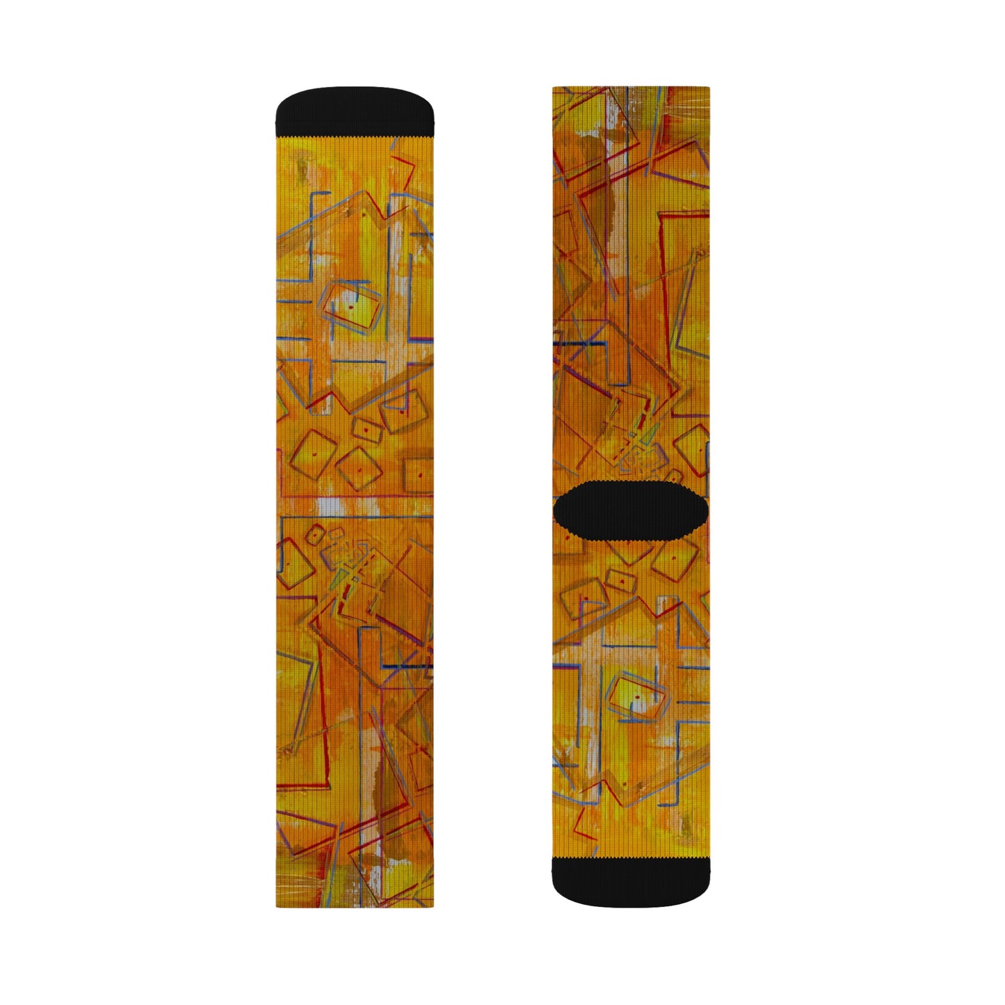 Abstract Yellow Geometric Sublimation Socks — Artful Patterned Crew Socks
