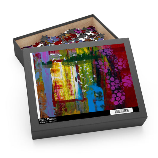 Abstract Vineyard Scene Puzzle — Colorful Grapes & Window 120/252/500-Piece
