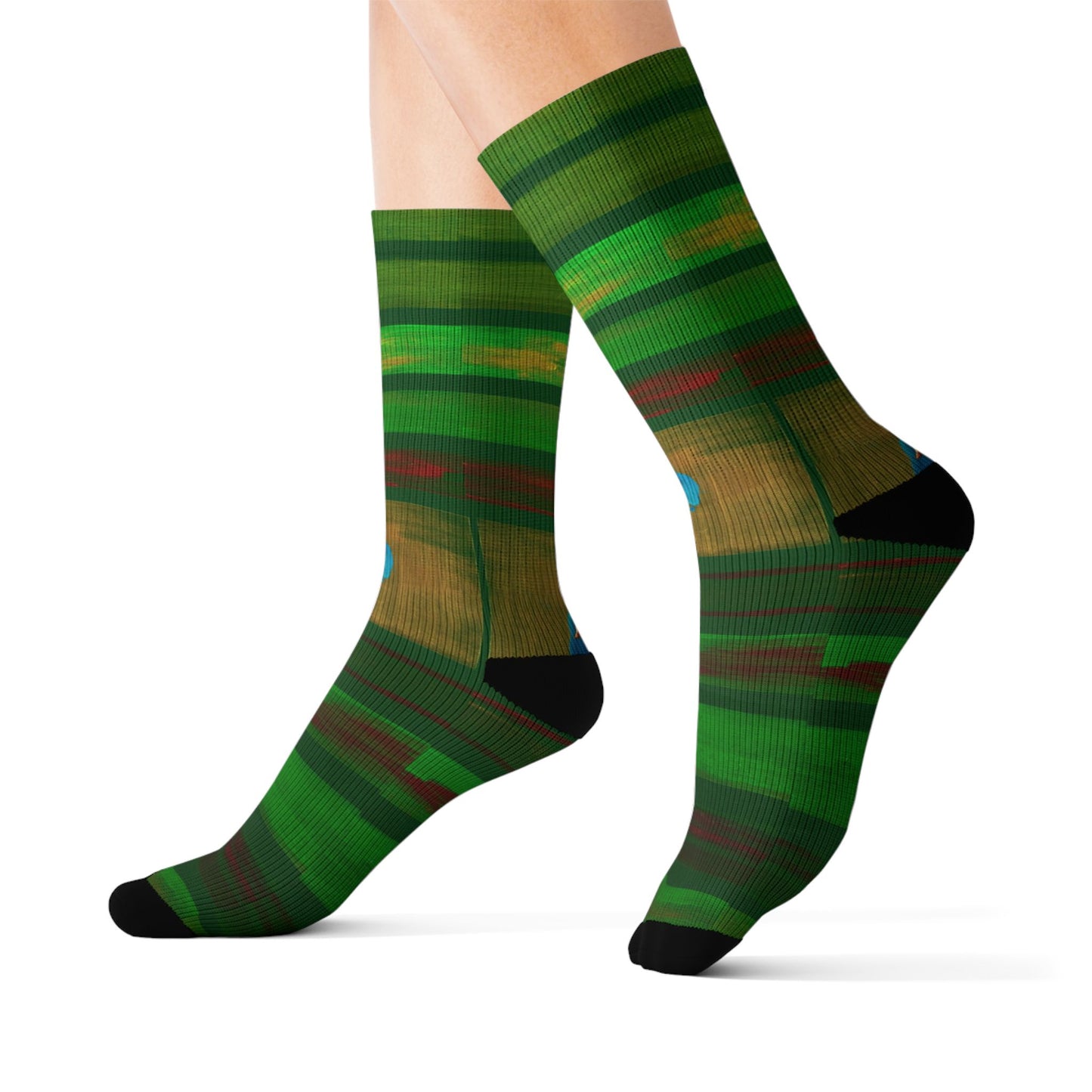 Green Striped Sublimation Socks — Nature-Inspired Crew Socks