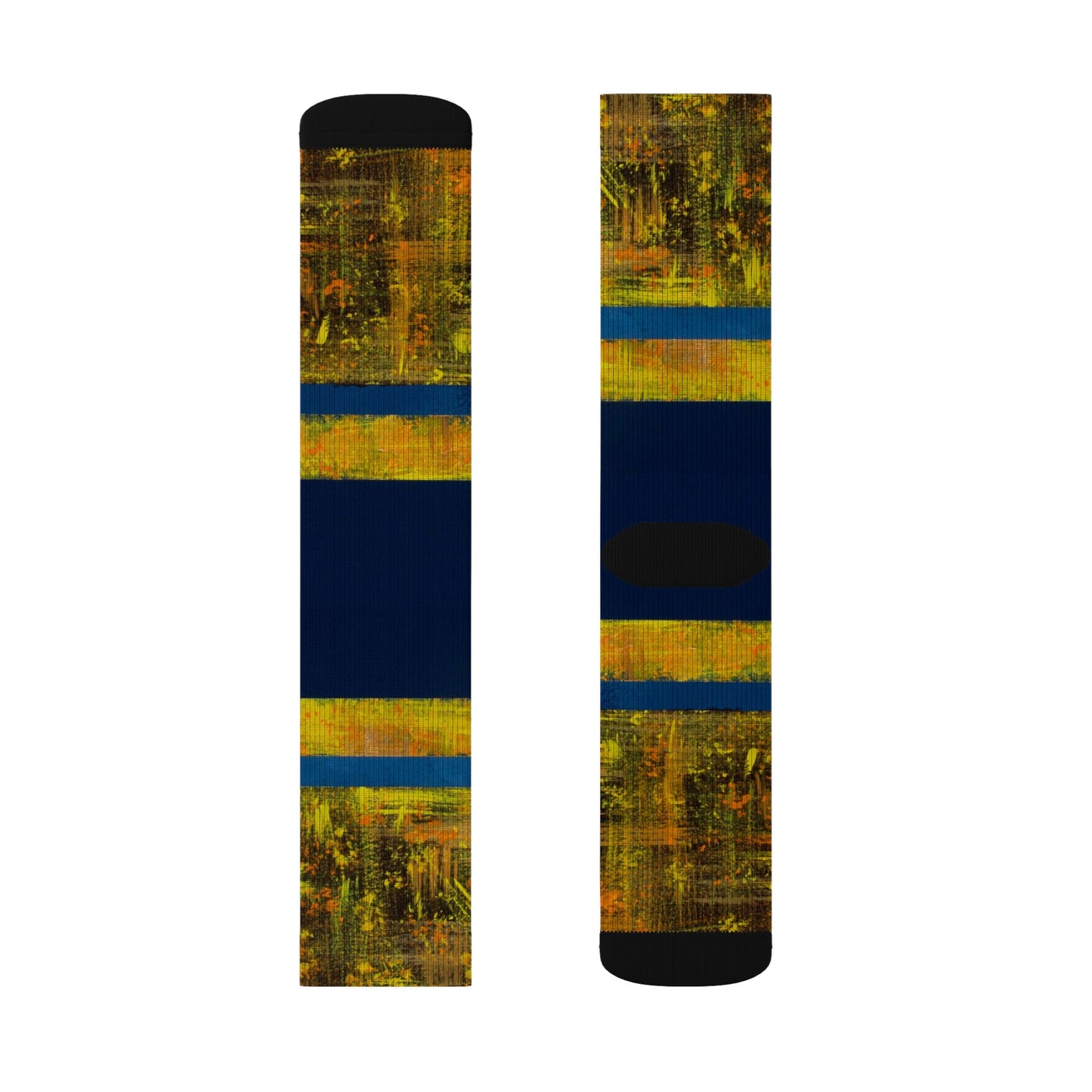 Autumn Stripes Sublimation Socks — Blue & Gold Fall Pattern