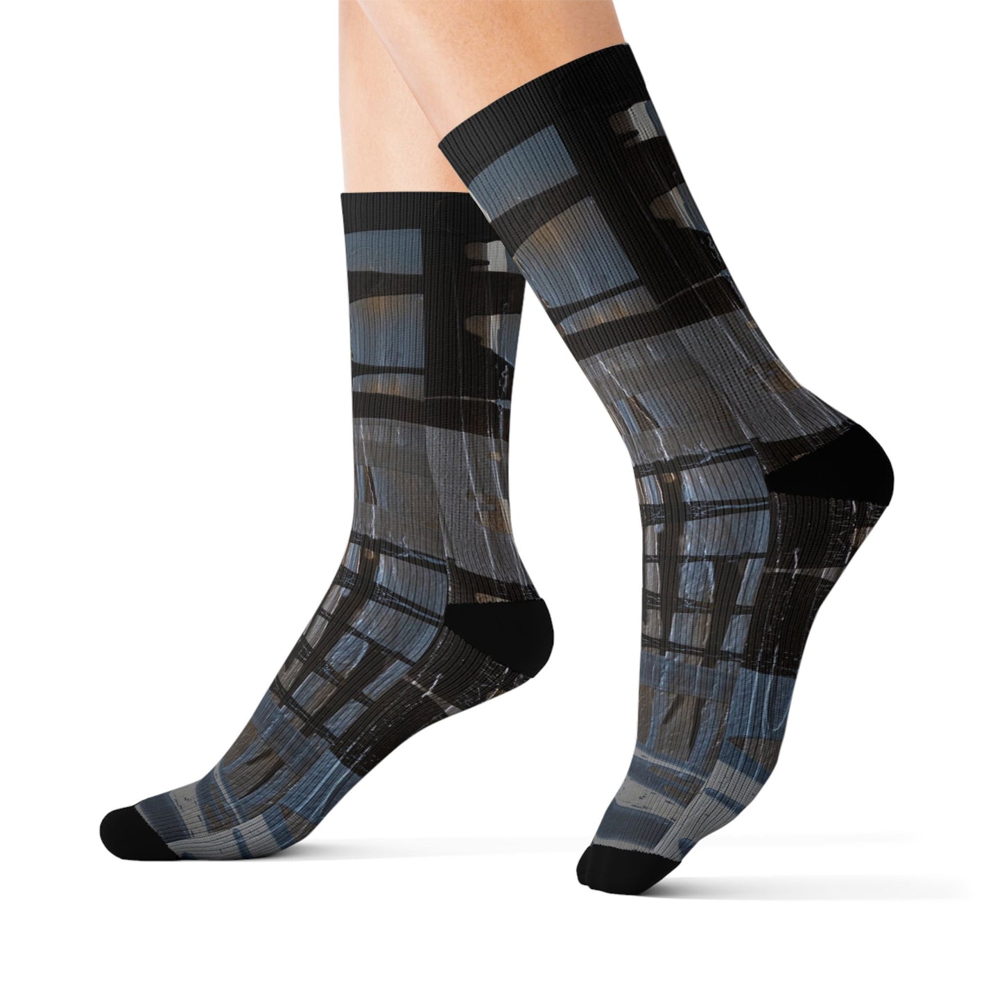 Abstract Grid Sublimation Socks — Modern Geometric Crew Socks