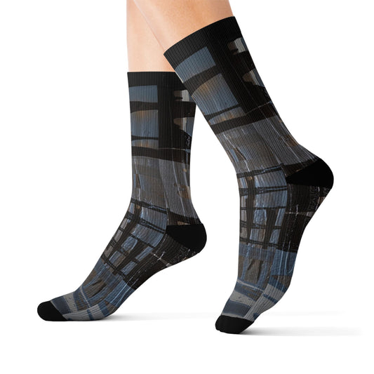 Abstract Grid Sublimation Socks — Modern Geometric Crew Socks
