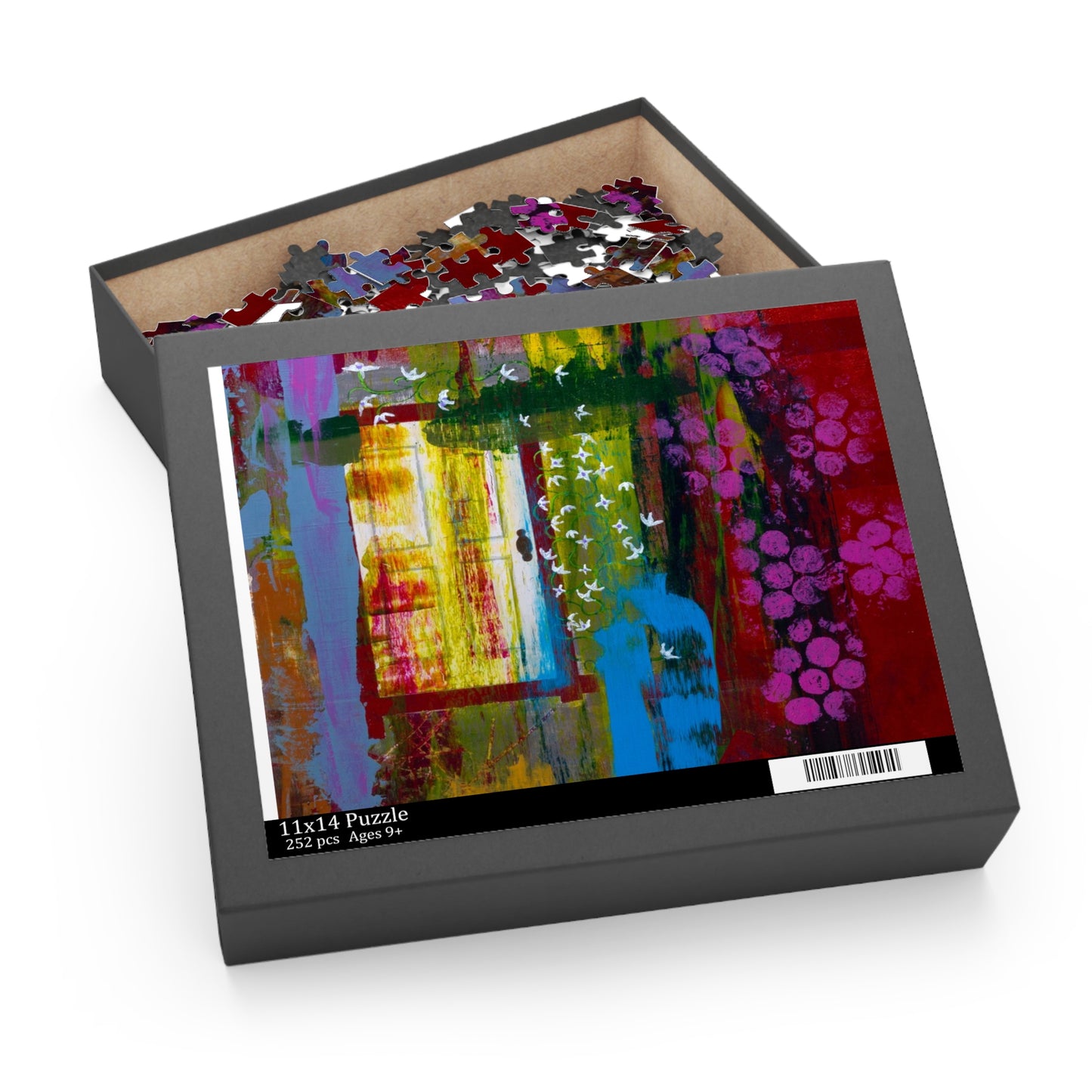 Abstract Vineyard Scene Puzzle — Colorful Grapes & Window 120/252/500-Piece