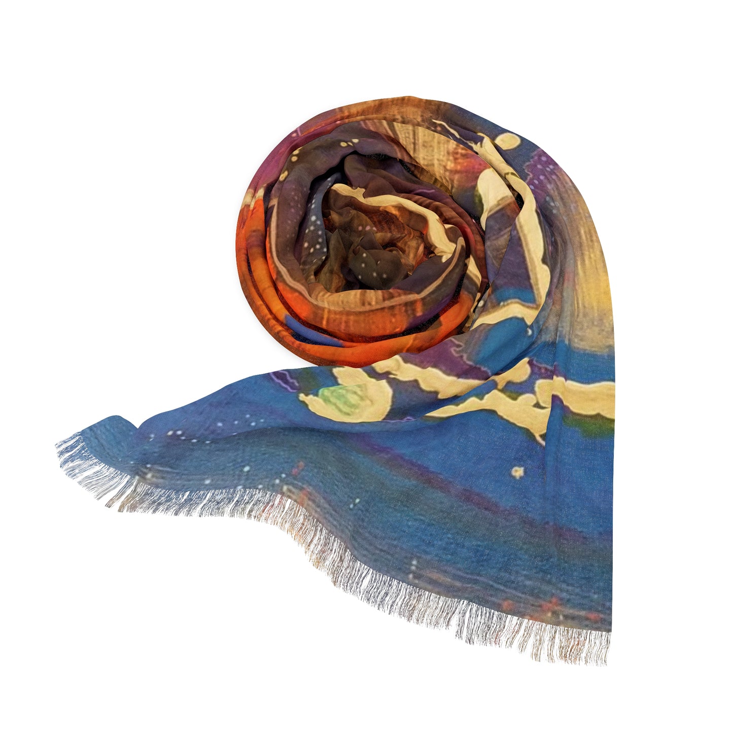 Abstract Watercolor Light Scarf – Colorful Artistic Fringe Wrap