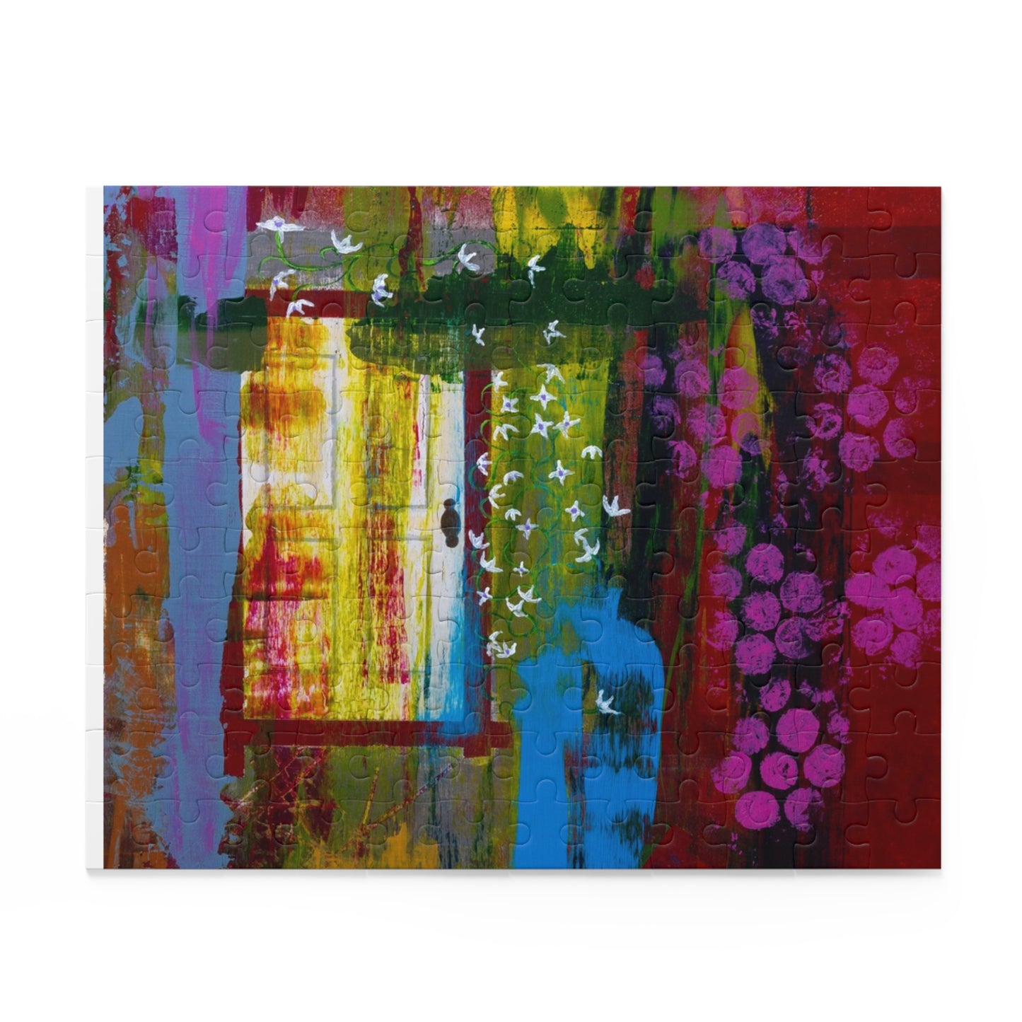 Abstract Vineyard Scene Puzzle — Colorful Grapes & Window 120/252/500-Piece