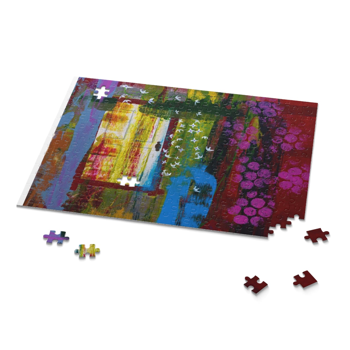 Abstract Vineyard Scene Puzzle — Colorful Grapes & Window 120/252/500-Piece