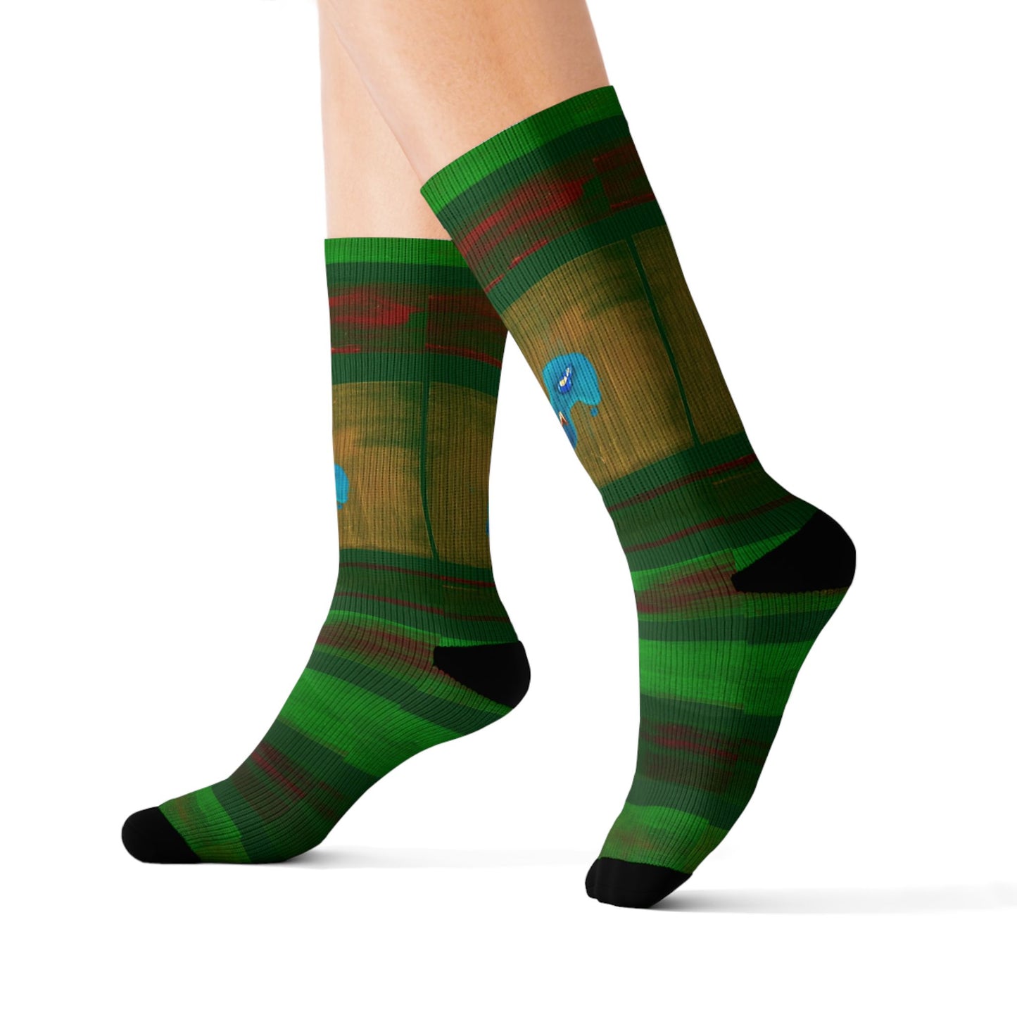 Green Striped Sublimation Socks — Nature-Inspired Crew Socks