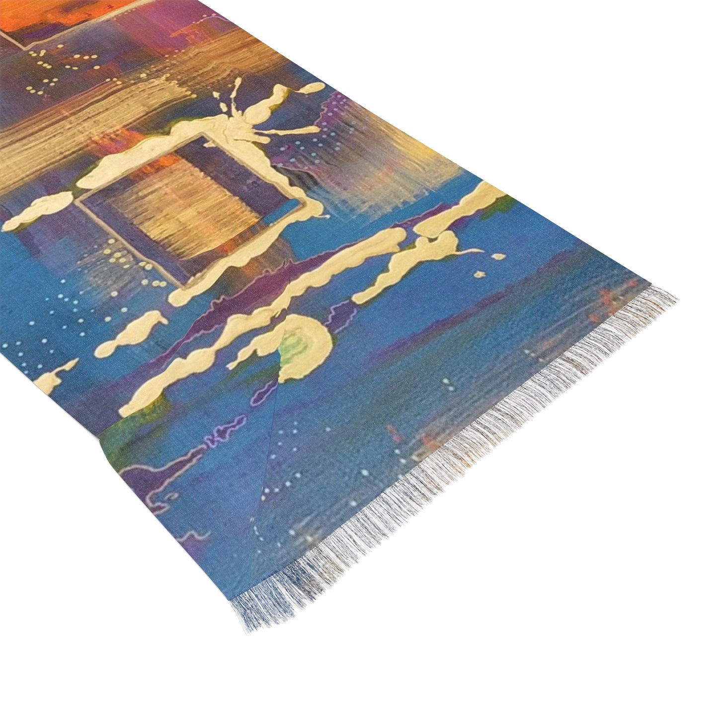 Abstract Watercolor Light Scarf – Colorful Artistic Fringe Wrap