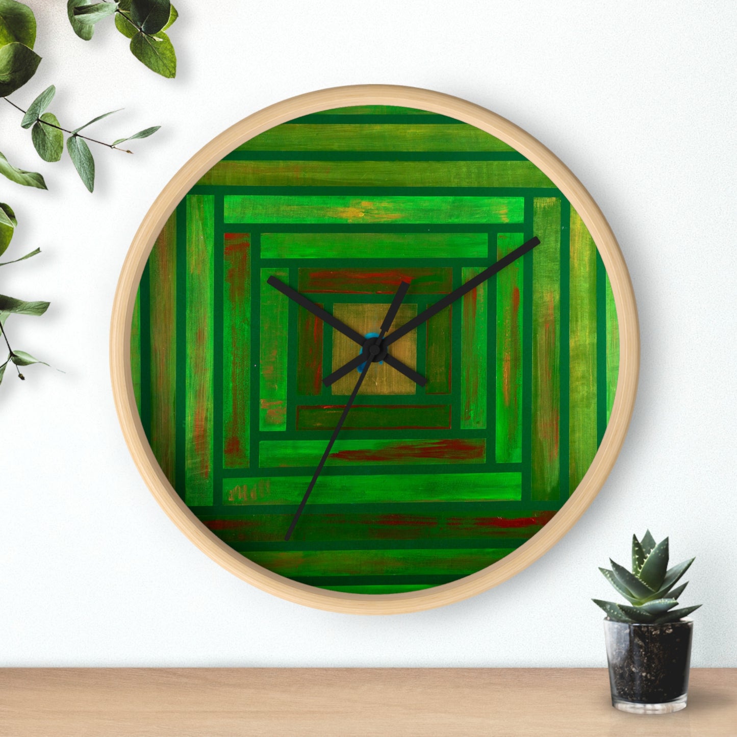 Eco-Friendly Abstract Green Wall Clock, Modern Home Decor, Art-Inspired Timepiece, Unique Gift, Boho Wall Art