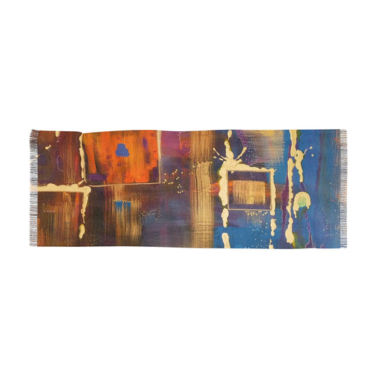 Abstract Watercolor Light Scarf – Colorful Artistic Fringe Wrap