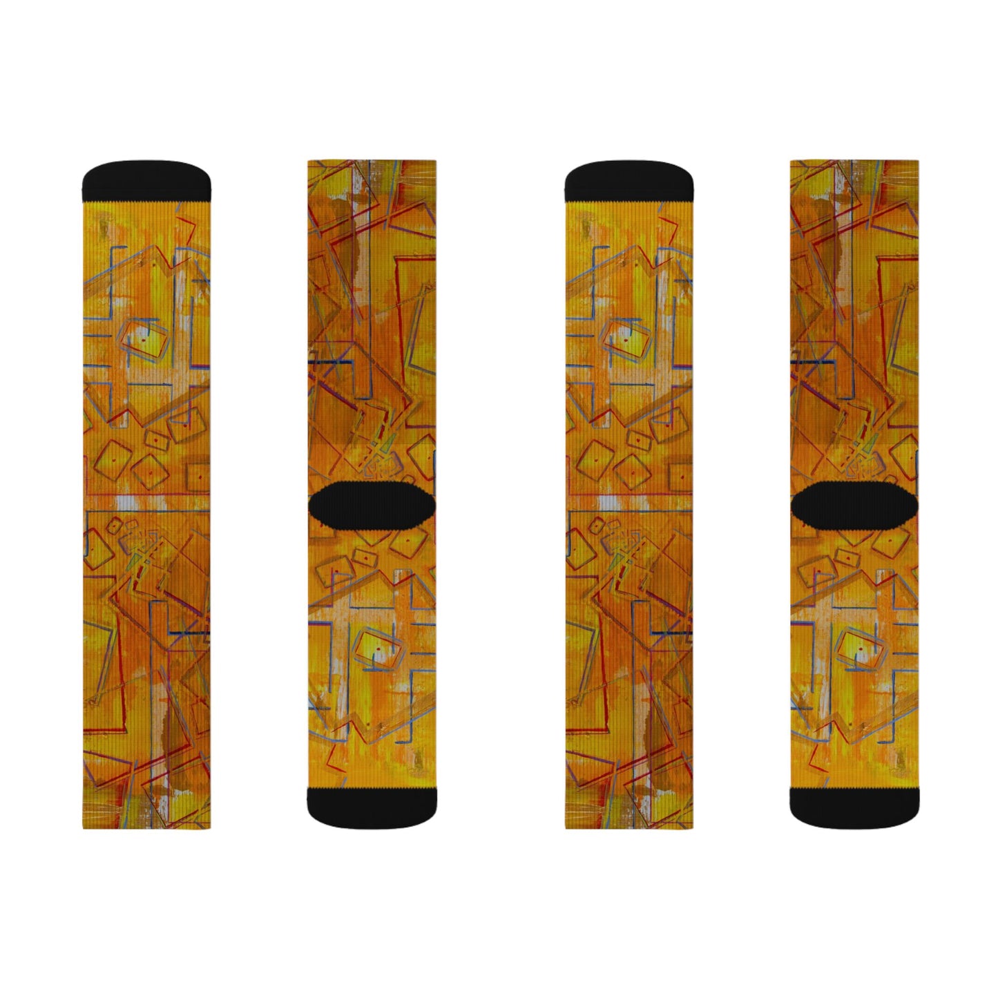 Abstract Yellow Geometric Sublimation Socks — Artful Patterned Crew Socks