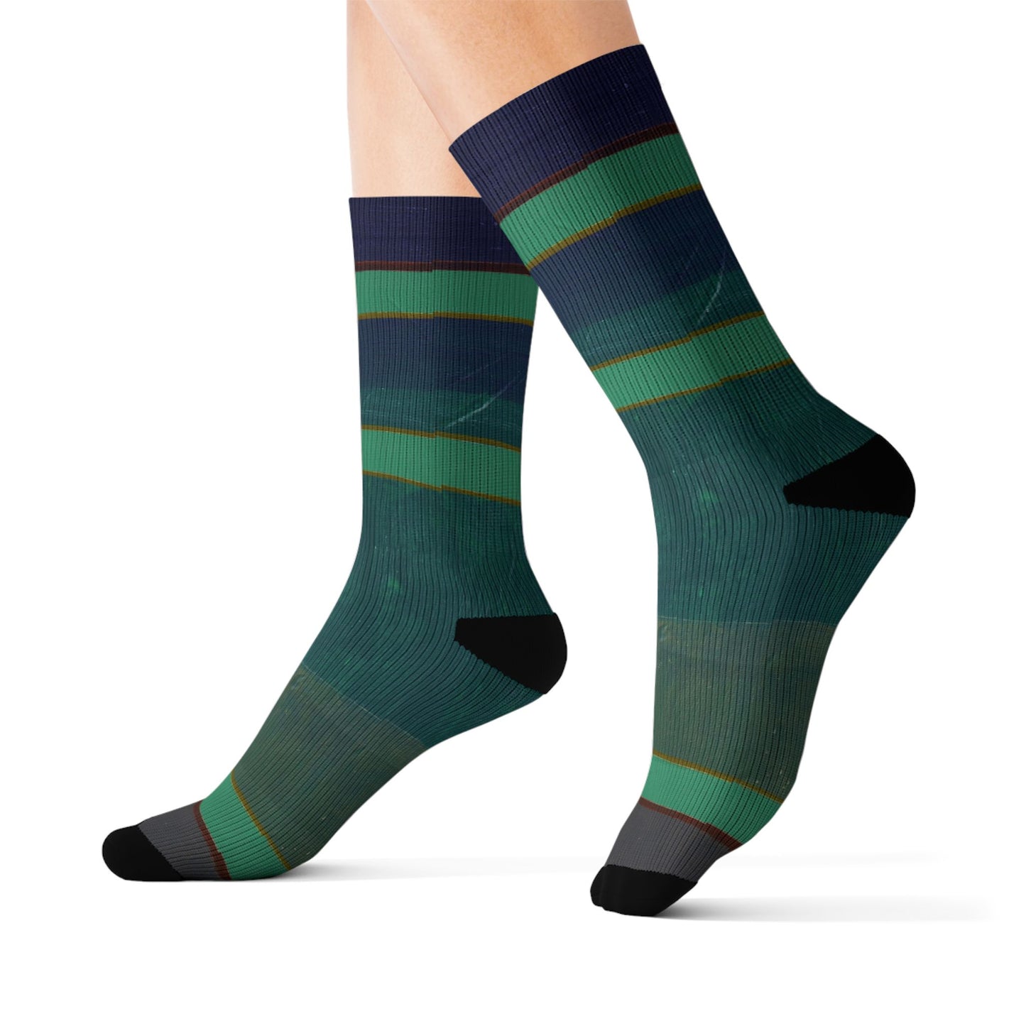 Striped Green Sublimation Socks — Comfortable Everyday Crew Socks