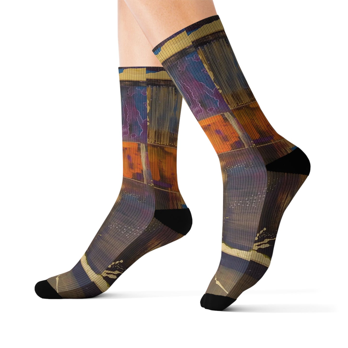 Abstract Colorblock Sublimation Socks — Bold Artistic Crew Socks