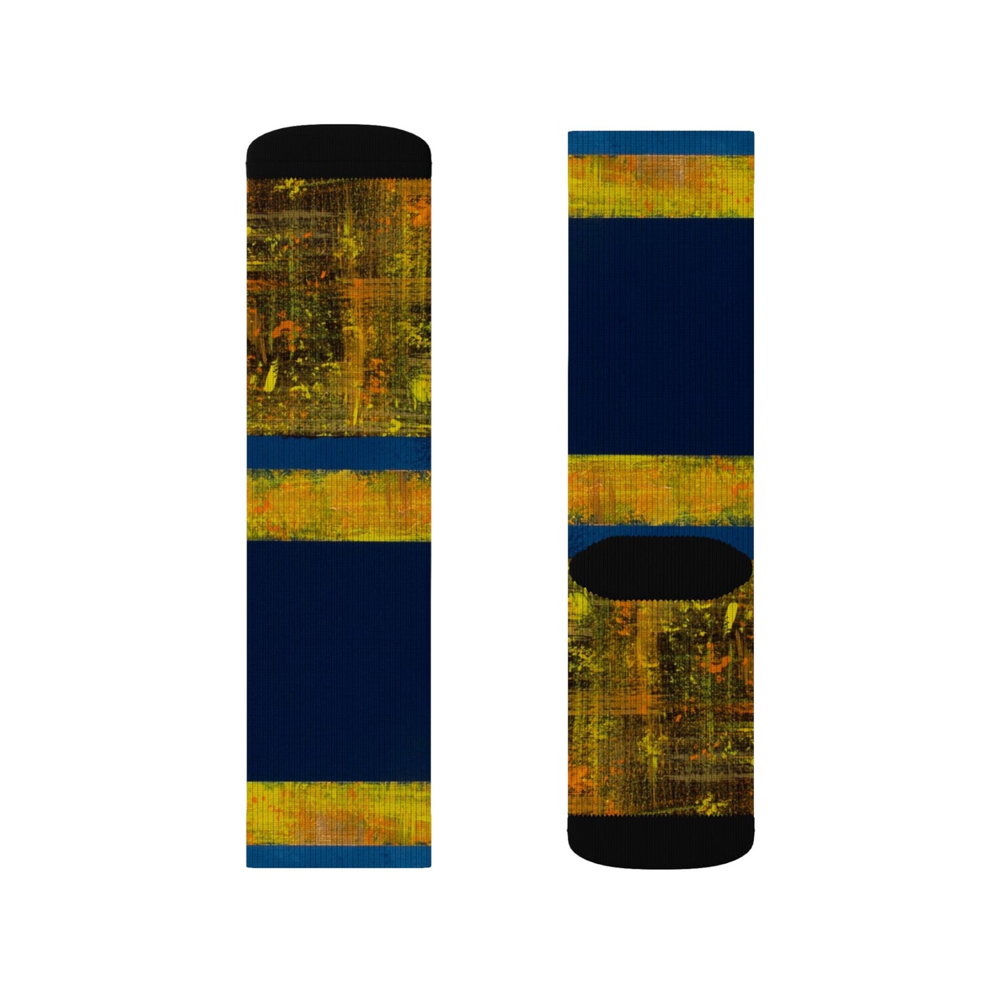 Autumn Stripes Sublimation Socks — Blue & Gold Fall Pattern