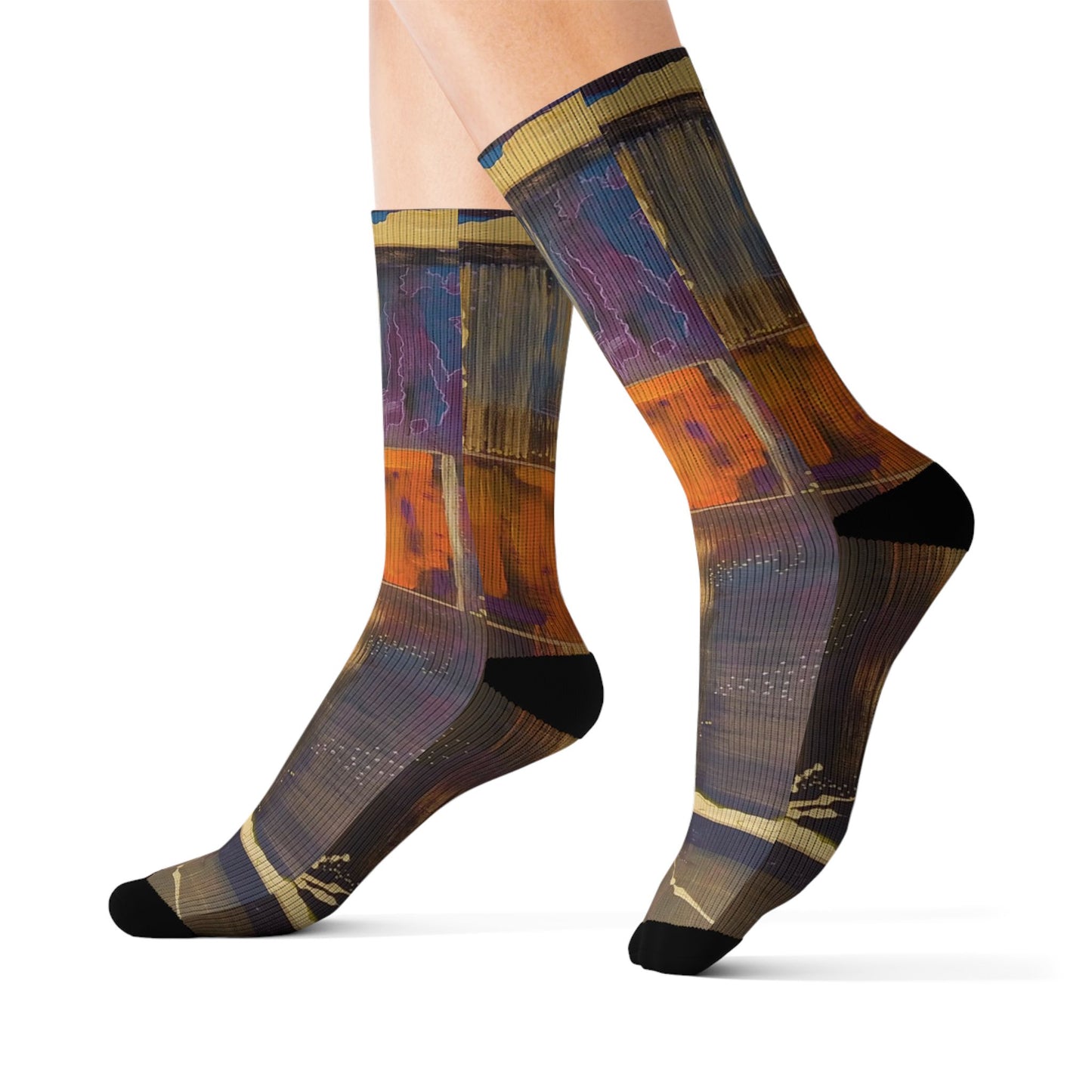 Abstract Colorblock Sublimation Socks — Bold Artistic Crew Socks