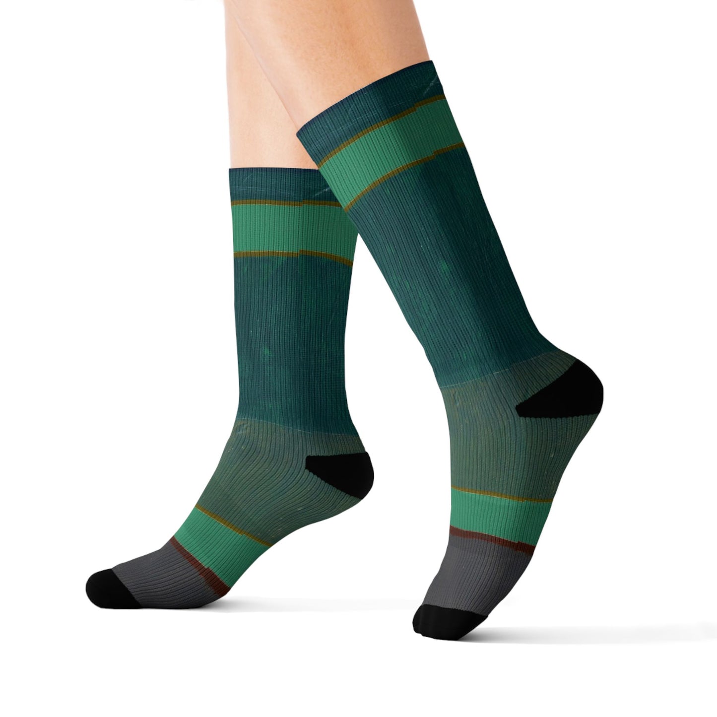 Striped Green Sublimation Socks — Comfortable Everyday Crew Socks