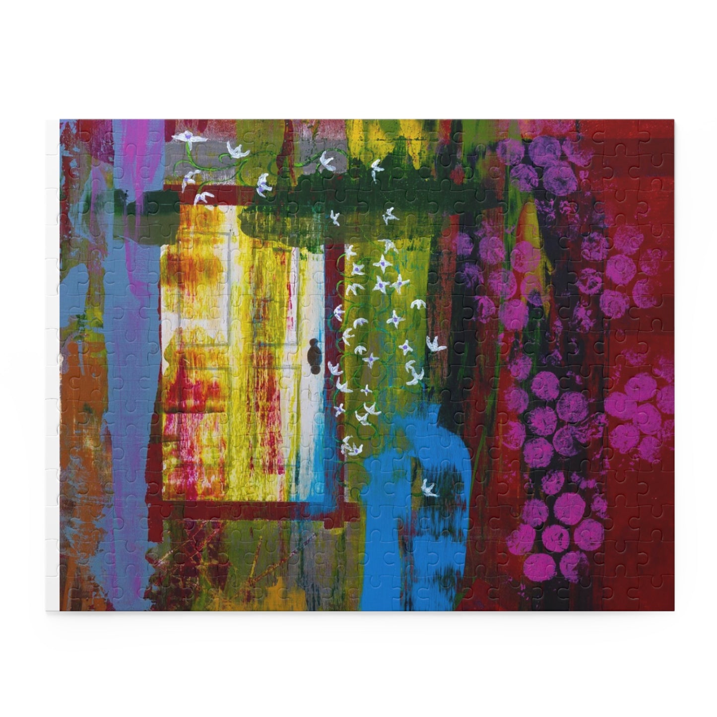 Abstract Vineyard Scene Puzzle — Colorful Grapes & Window 120/252/500-Piece