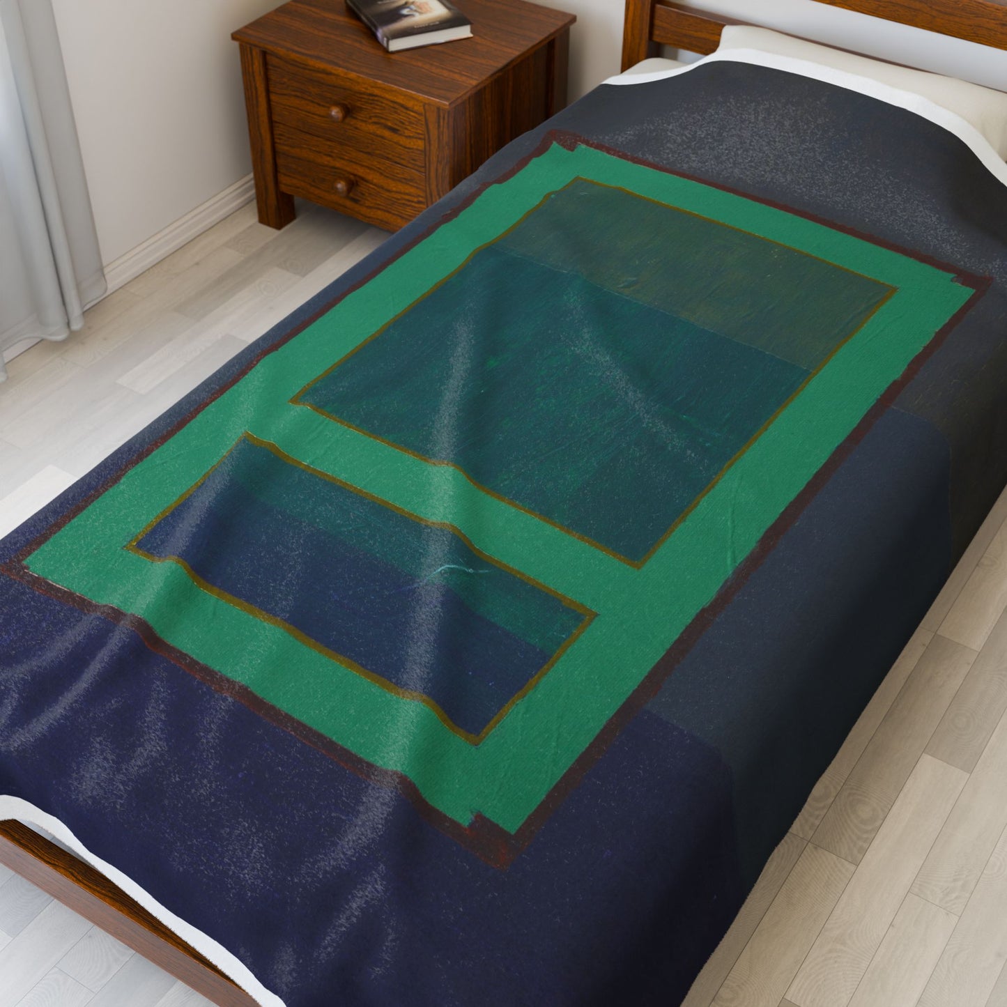 Blue Geometric Velveteen Plush Blanket — Soft Cozy Throw for Living Room & Bedroom