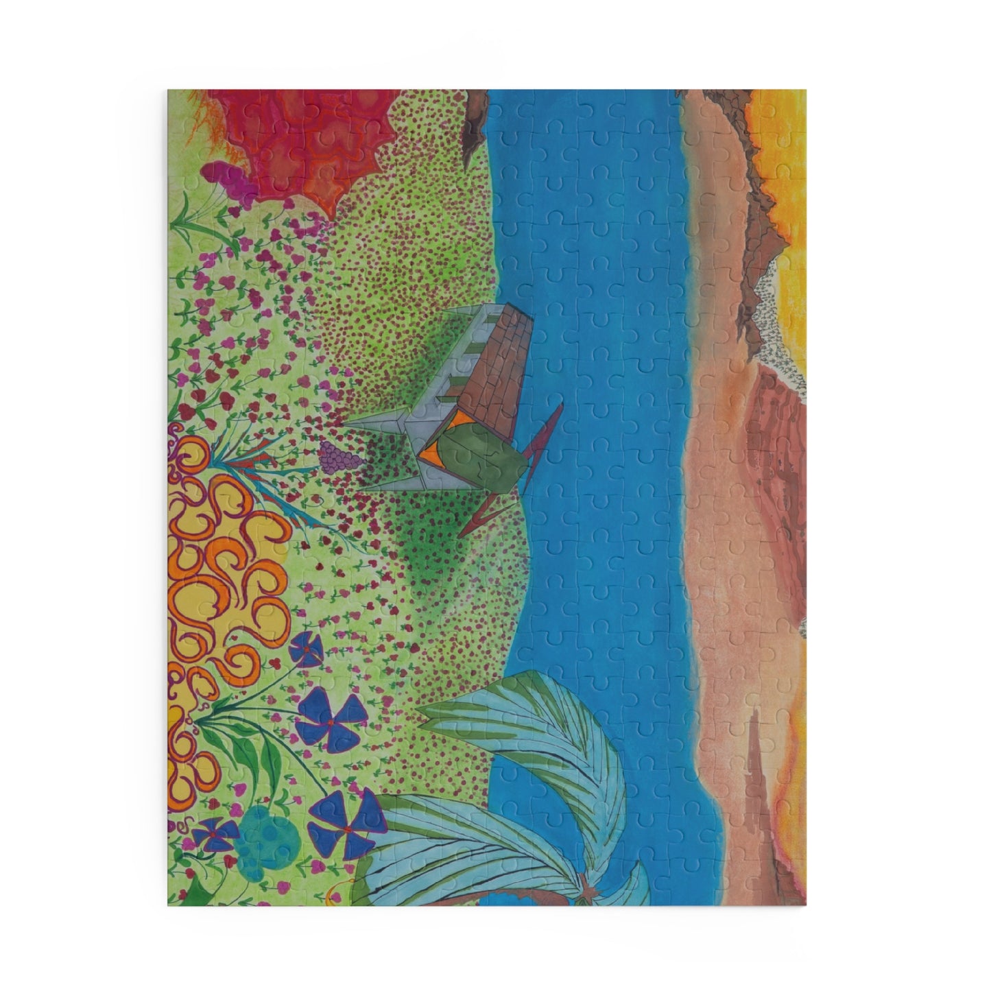 Tropical Beach Landscape Puzzle — Colorful Seaside 120/252/500-Piece Jigsaw