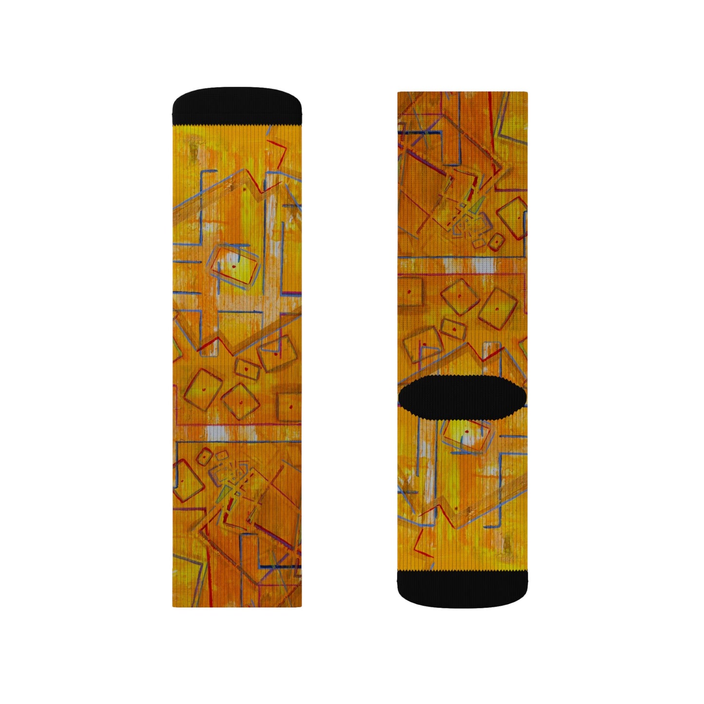Abstract Yellow Geometric Sublimation Socks — Artful Patterned Crew Socks