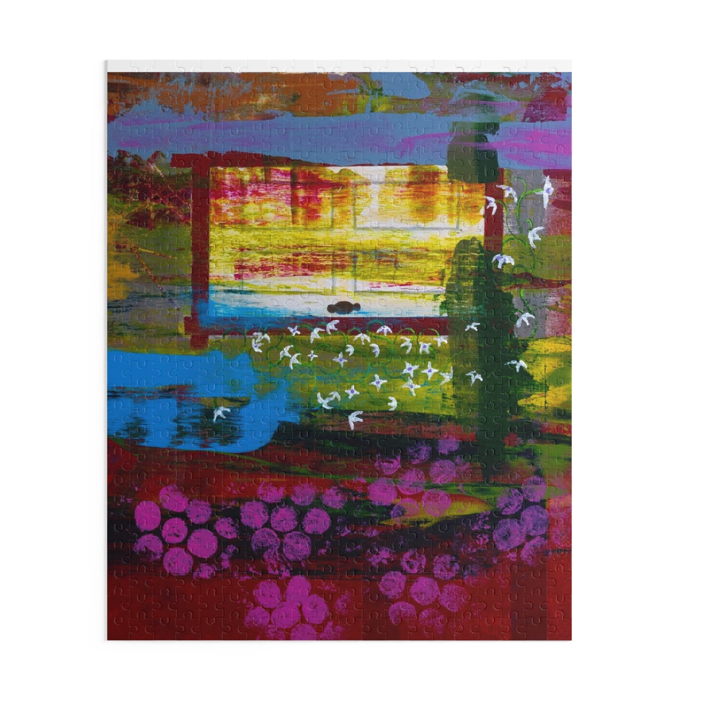 Abstract Vineyard Scene Puzzle — Colorful Grapes & Window 120/252/500-Piece