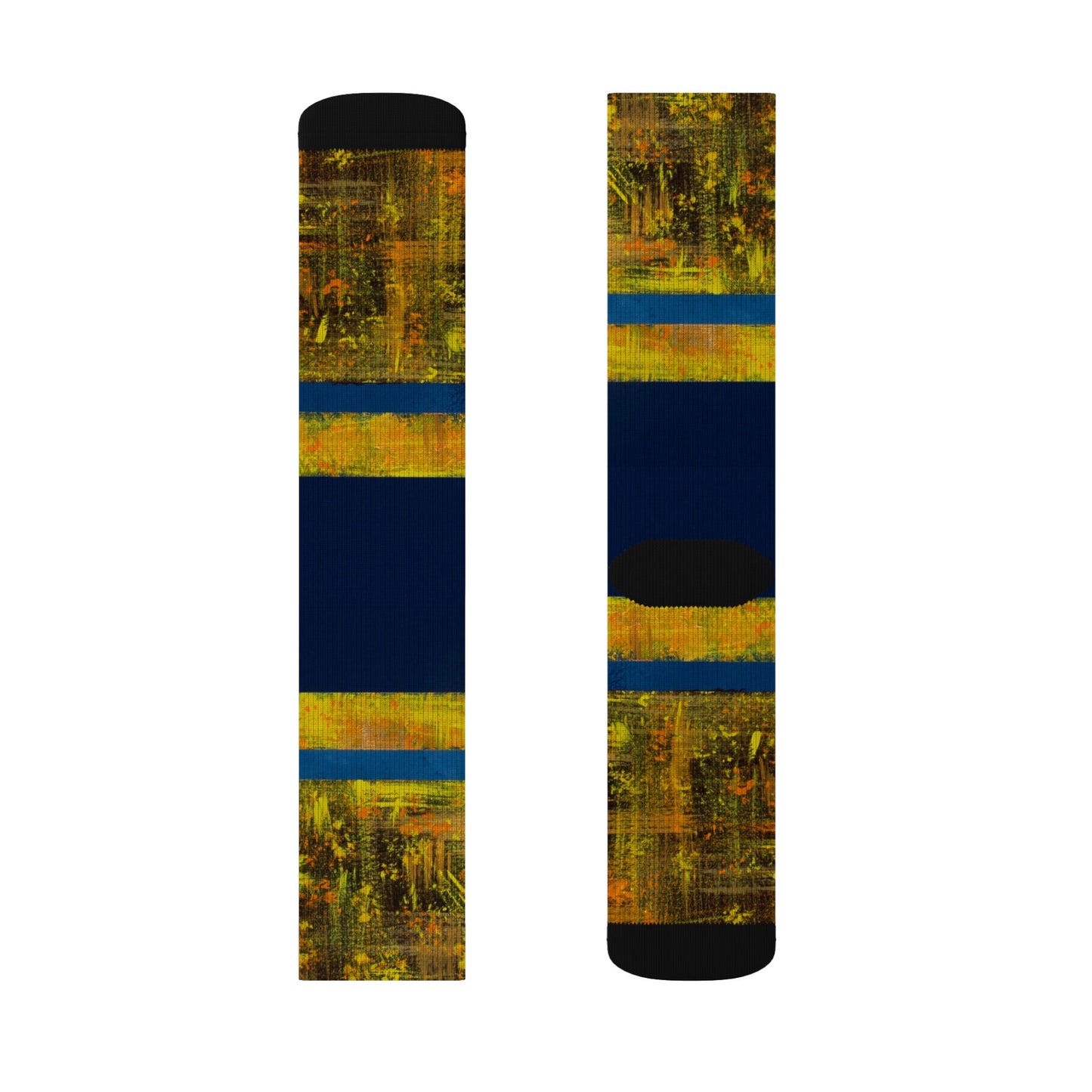 Autumn Stripes Sublimation Socks — Blue & Gold Fall Pattern