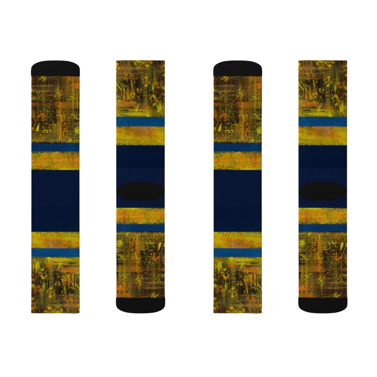 Autumn Stripes Sublimation Socks — Blue & Gold Fall Pattern