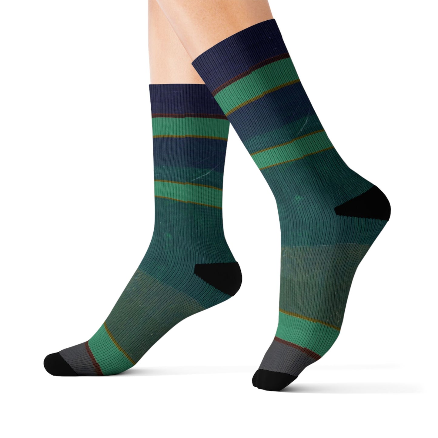 Striped Green Sublimation Socks — Comfortable Everyday Crew Socks