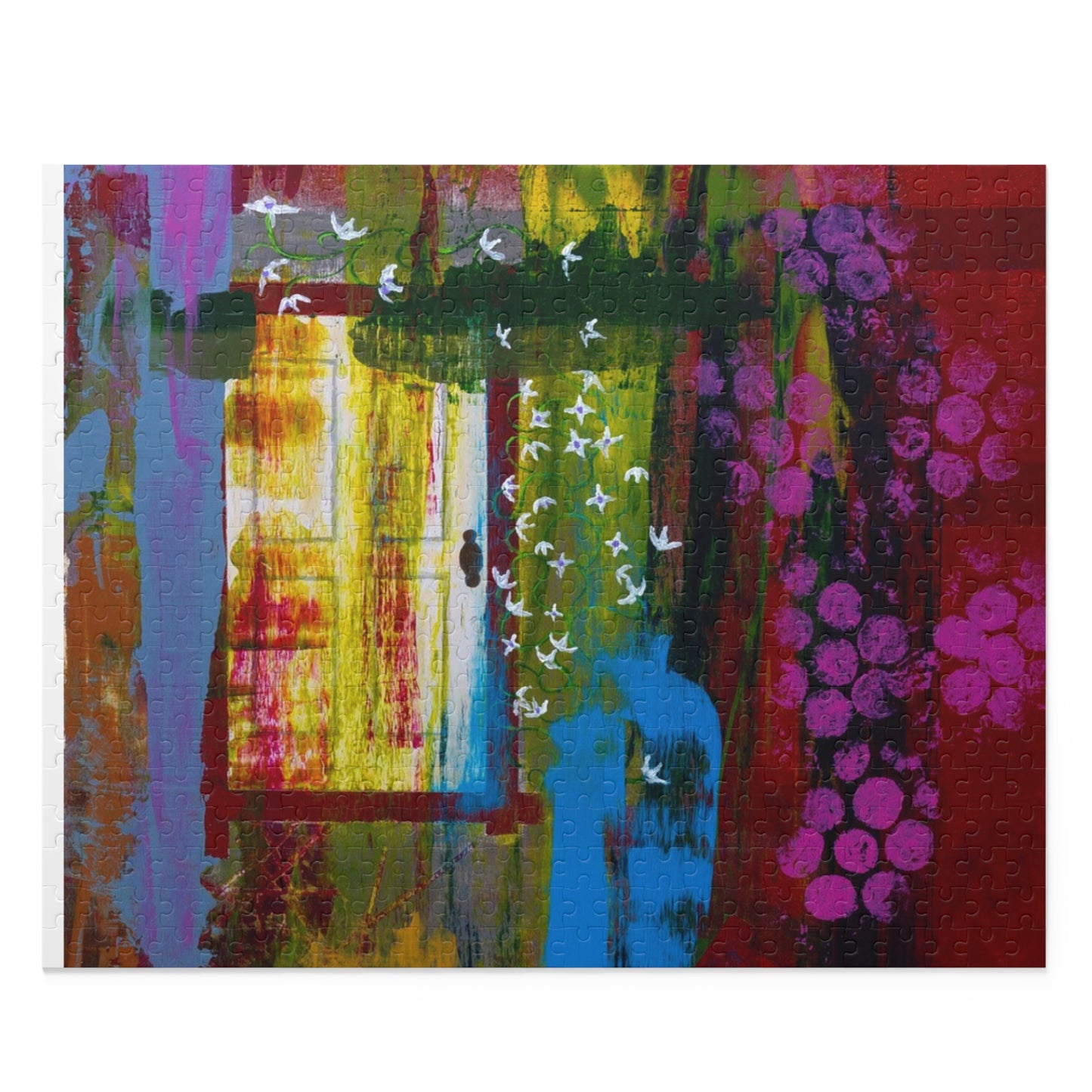 Abstract Vineyard Scene Puzzle — Colorful Grapes & Window 120/252/500-Piece