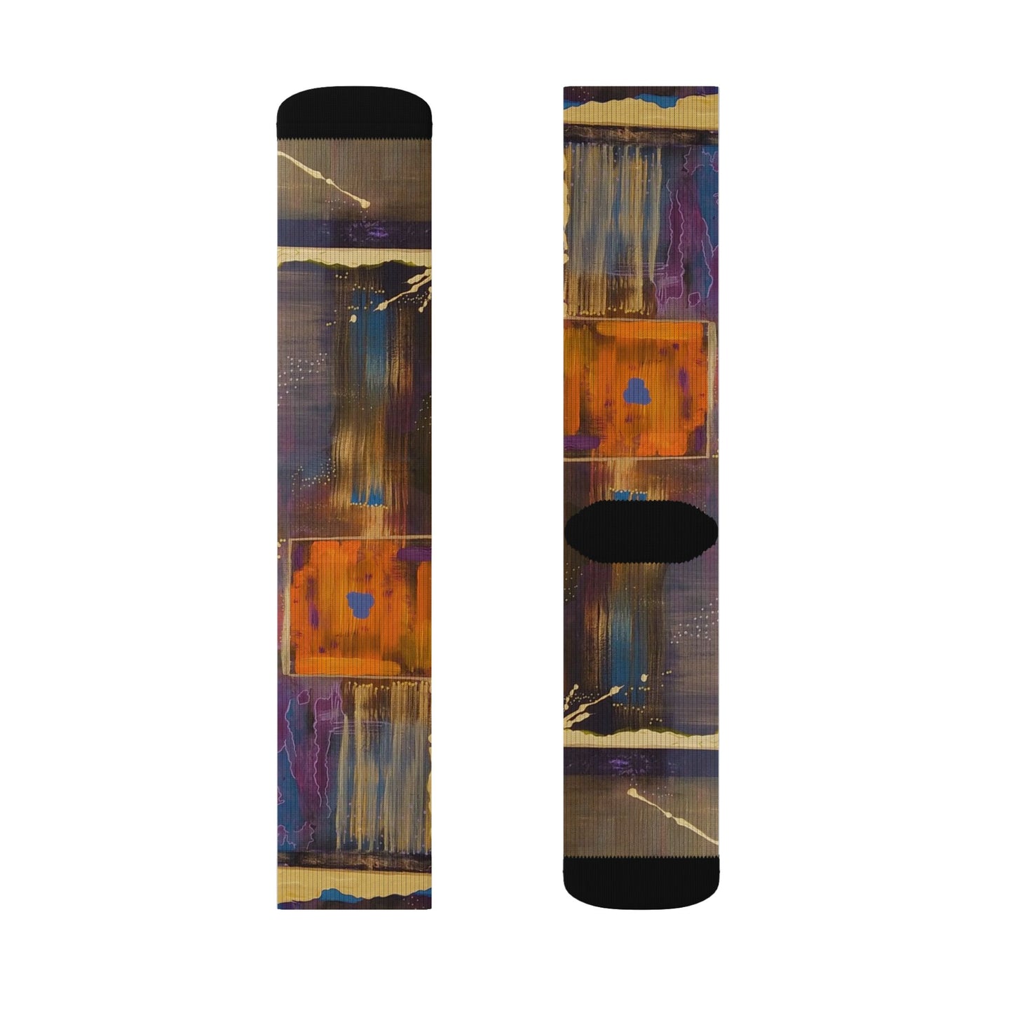 Abstract Colorblock Sublimation Socks — Bold Artistic Crew Socks