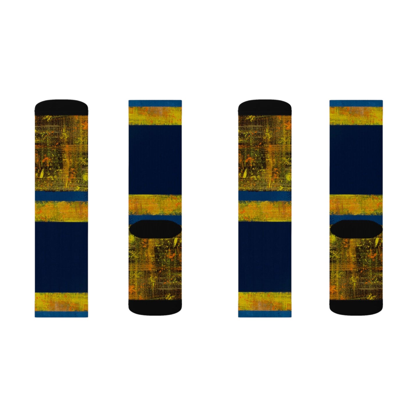 Autumn Stripes Sublimation Socks — Blue & Gold Fall Pattern