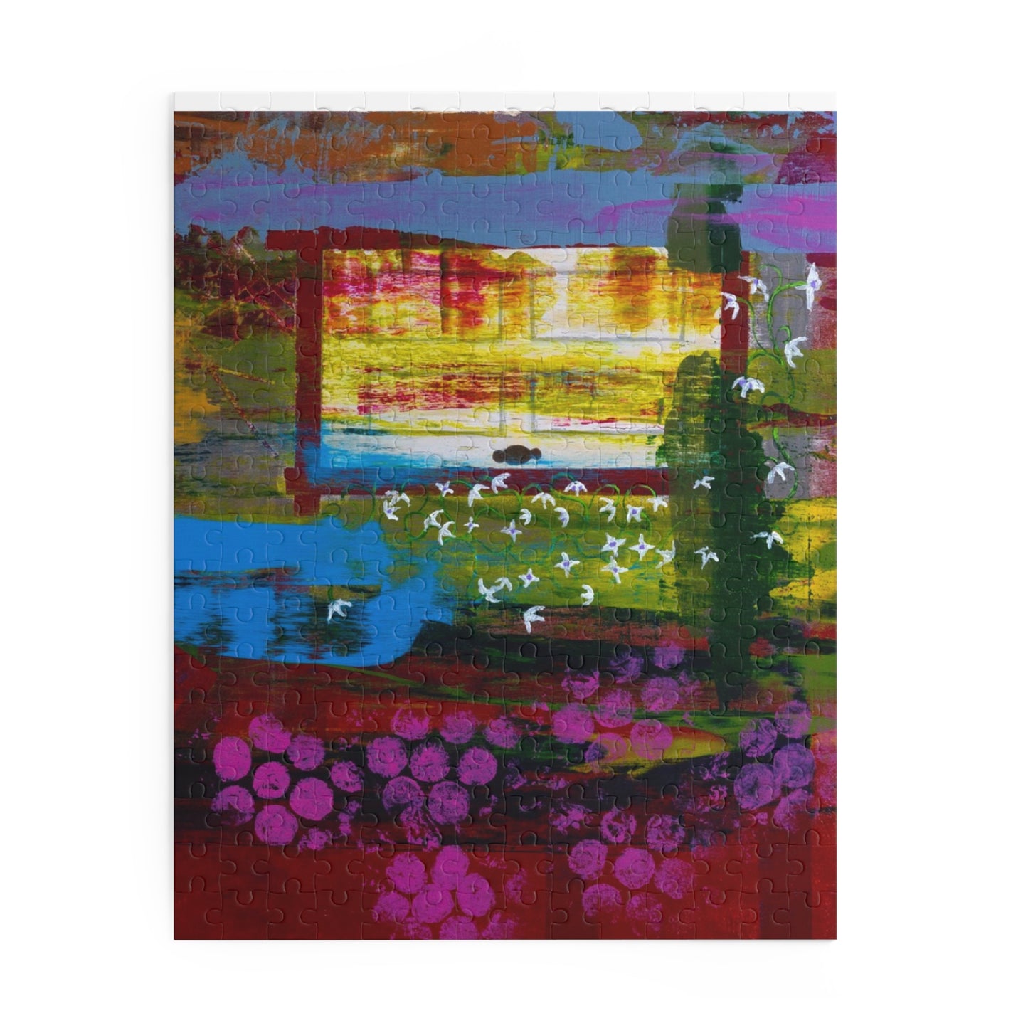 Abstract Vineyard Scene Puzzle — Colorful Grapes & Window 120/252/500-Piece